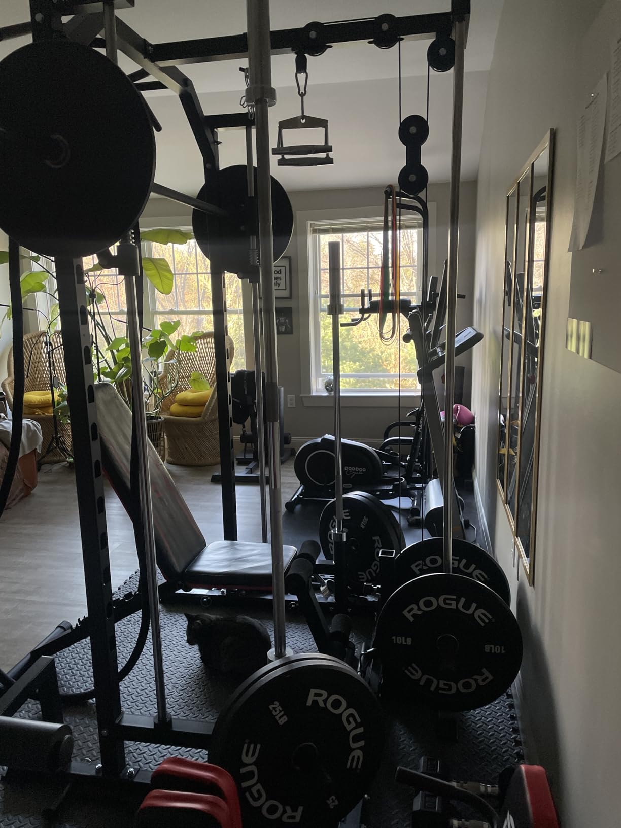 Mikolo Smith Machine Home Gym Power Cage (1:1 Ratio Strength Trainer) (Space Saving Design) (with 8 Free Attachments) Squat Rack for Full Body Training customer photo 1