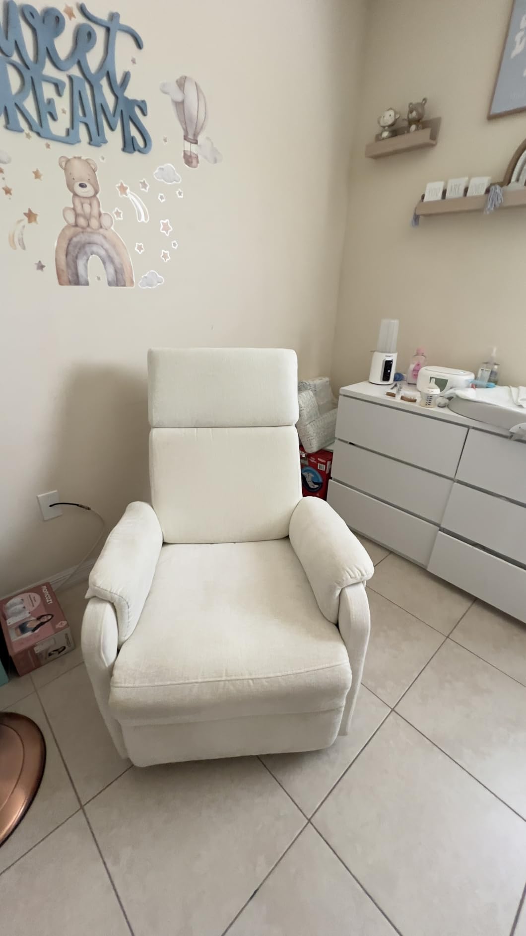 Korser Recliner Chair, Swivel Rocking Recliner Chair for Adults, Glider Rocking Chair, Small Nursery Chair Recliner for Living Room, Reclining Chair with Modern-Designed Armrests, Chenille, Beige customer photo 1