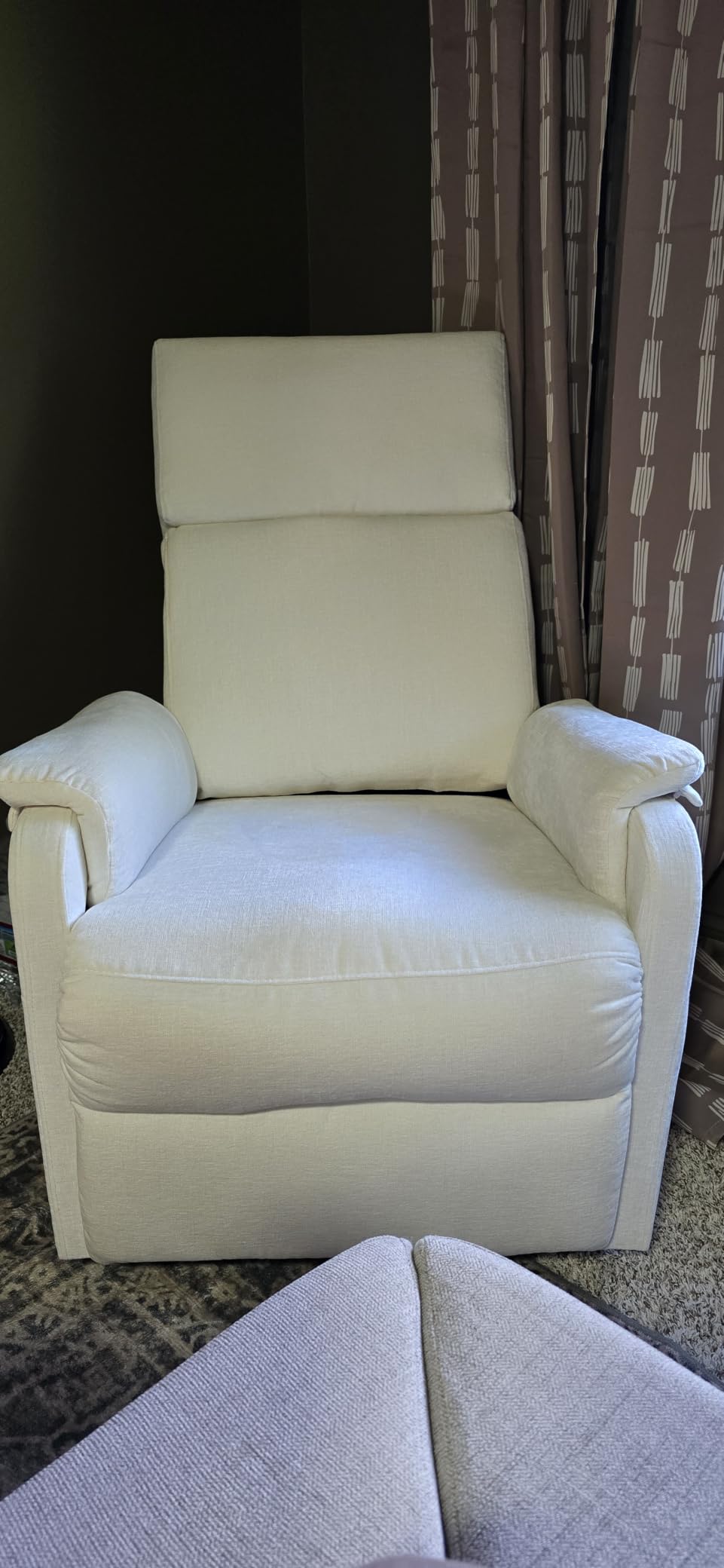 Korser Recliner Chair, Swivel Rocking Recliner Chair for Adults, Glider Rocking Chair, Small Nursery Chair Recliner for Living Room, Reclining Chair with Modern-Designed Armrests, Chenille, Beige customer photo 2