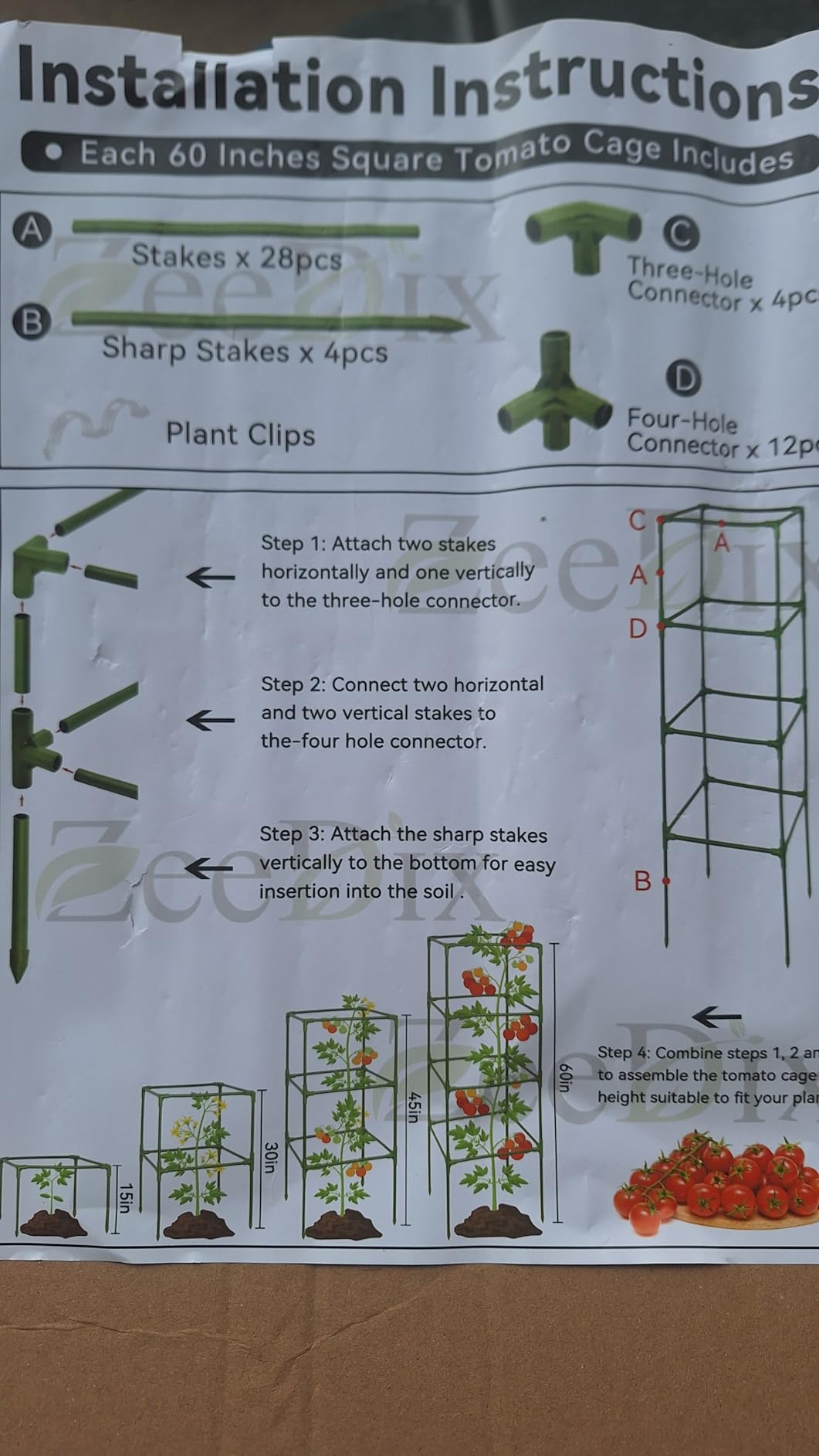 ZeeDix 60 Inch 4 Pack Heavy Duty Tomato Cages with Clips customer photo 1