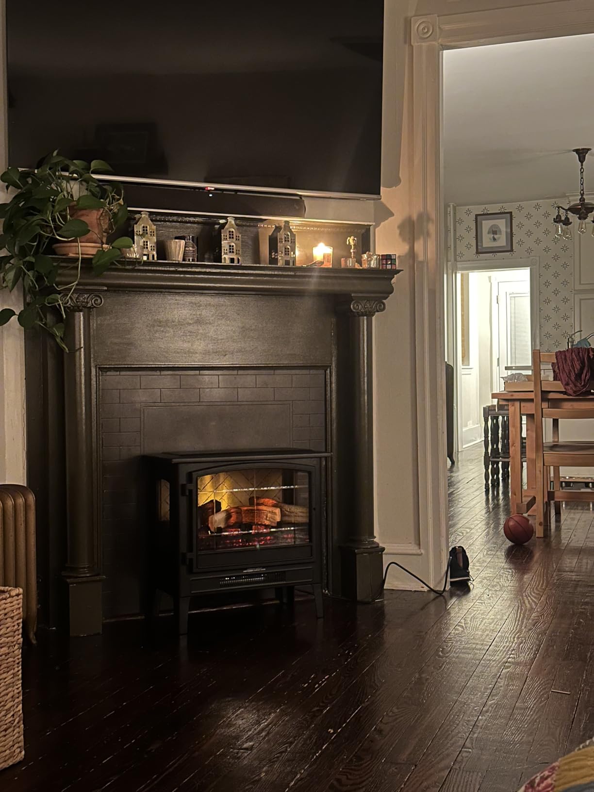 Country Living Infrared Freestanding Electric Fireplace Stove Heater in Black | Multiple Flame Colors, Metal Design with Faux Wooden Logs | Alexa/WiFi Enabled - Remote Included customer photo 1