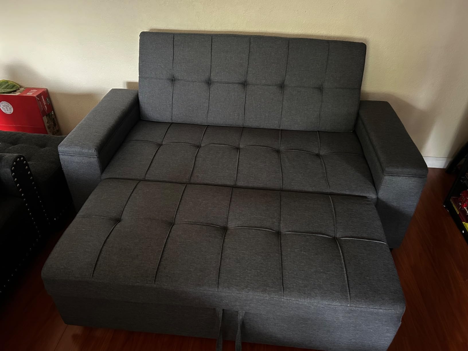 Gizoon Convertible Sofa Bed 63.6'' 3 in 1 Sleeper Sofa Small Loveseat Couch, Futon Sofa Bed for Small Spaces Apartment Living Room, Storage Armrests & 5 Adjustable Backrest, Dark Grey customer photo 2