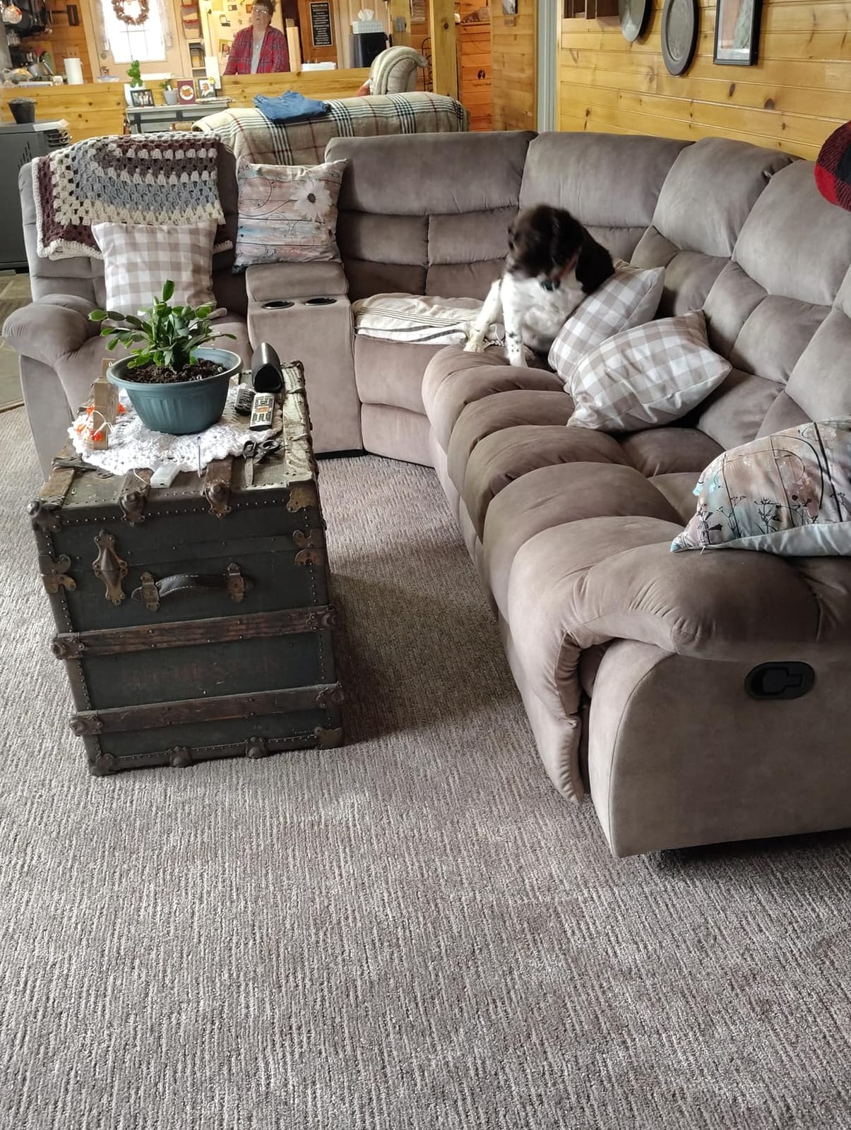 EBELLO Manual Reclining Sectional Sofa Set for Living Room, Soft Fabric Recliner Corner Sectional Couch with Center Console, Cup Holder and Storage, Brown customer photo 1