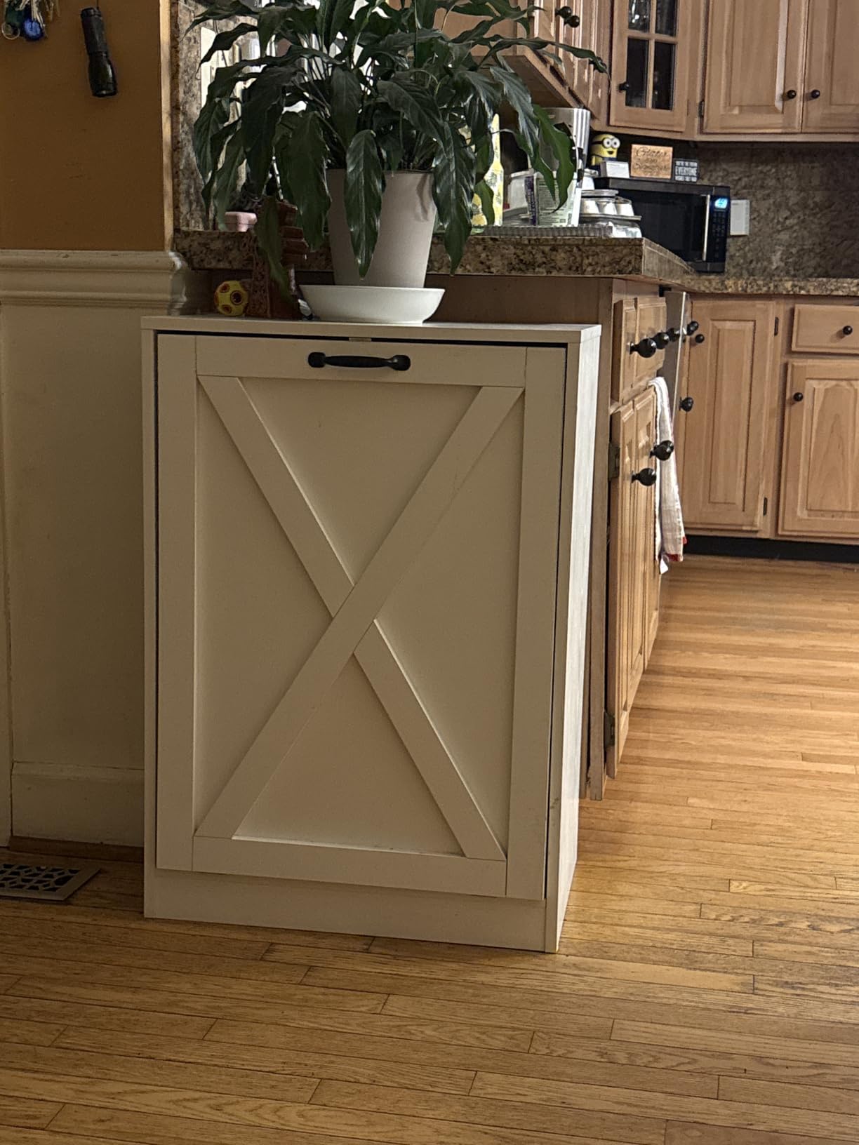 Zvyteay 13 Gallons Tilt Out Trash Can Cabinet, Wooden Free Standing Kichen Waste Bin Recycling Cabinet Hidden Trash Cabinet (White) customer photo 1