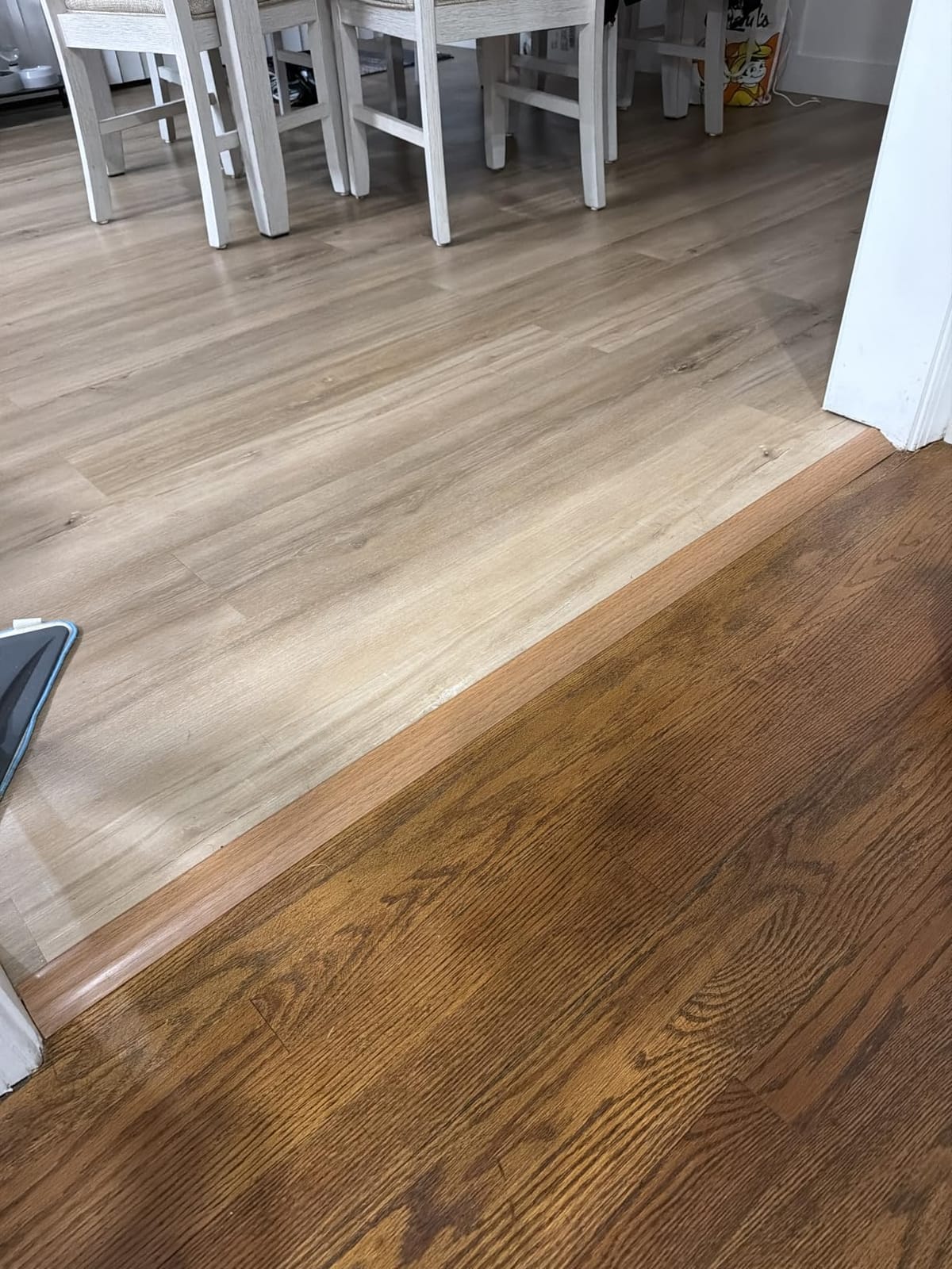 Floor Transition Strip Vinyl Door Threshold Ramp Self Adhesive Carpet Edging Strip Doorway Edge Trim, Overlap Edge Reducer for Laminate Carpet, Floor, Tile (Brown Wood Grain, 1/5