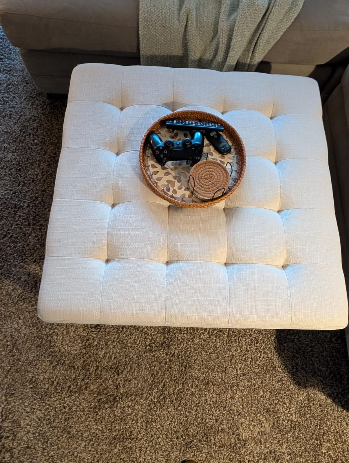 Befurtori Ottoman with Storage Bench, Linen Ottoman Coffee Table, Ivory customer photo 1
