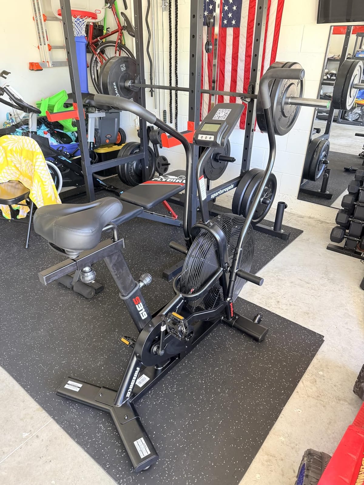 pooboo Air-Resistance Exercise Fan Bike, Air Bike with Dual Action Handlebars & Dual-Layer Transmission System, Stationary Bike with APP Connection for Home Gym HIIT Cardio Full Body Workout customer photo 1