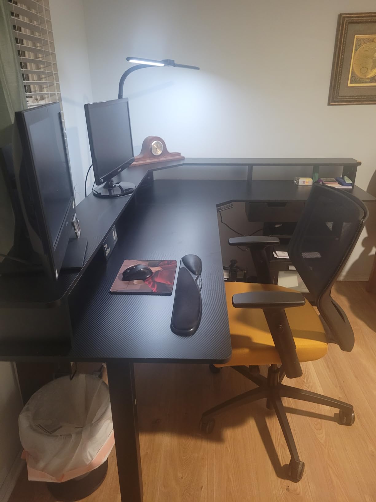 RedLemon 75X60 Inches L Shaped Electric Standing Desk, Height Adjustable Corner Gaming Desk with Drawers, Keyboard Tray, Power Outlets & LED Lights, Computer Desk with Monitor Shelf, Dark Walnut customer photo 1