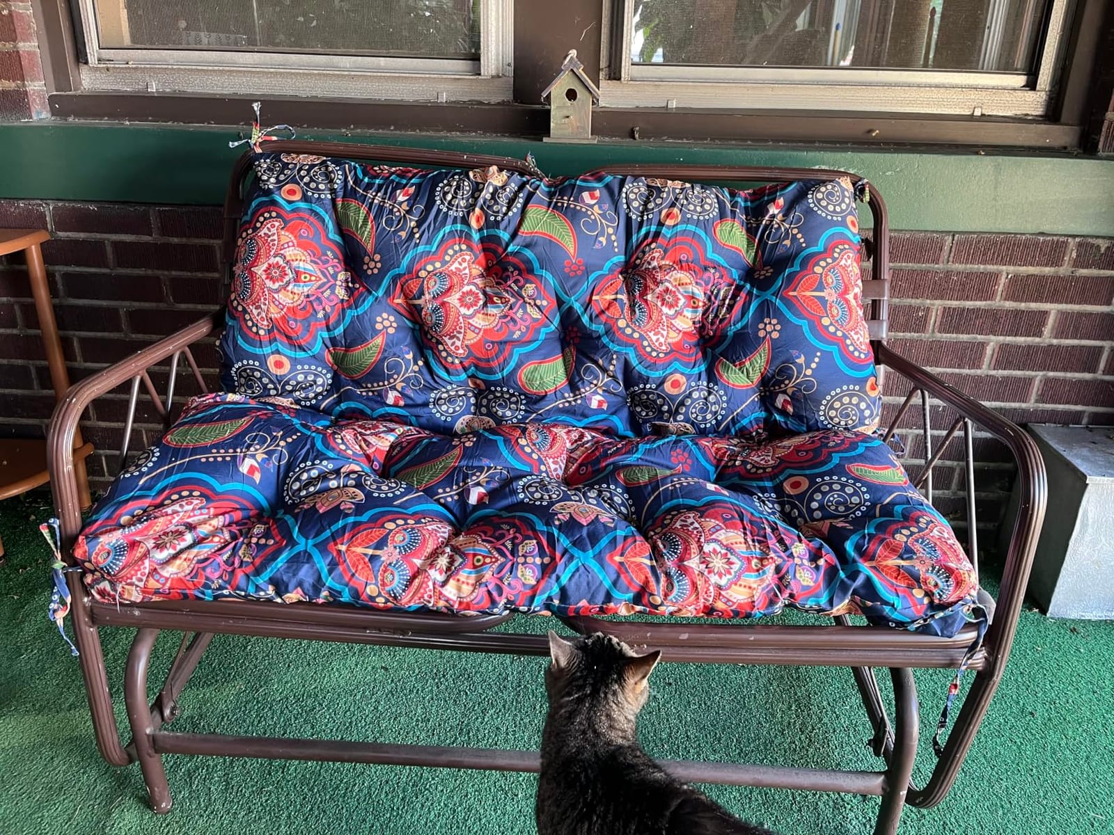Porch Swing Cushion with Backrest,Waterproof Bench Cushion for Outdoor Furniture,2-3 Seater Replacement Thickened Swing Cushion with Ties,Patio,Outdoor,Backyard and Garden (Floral Navy,40x40