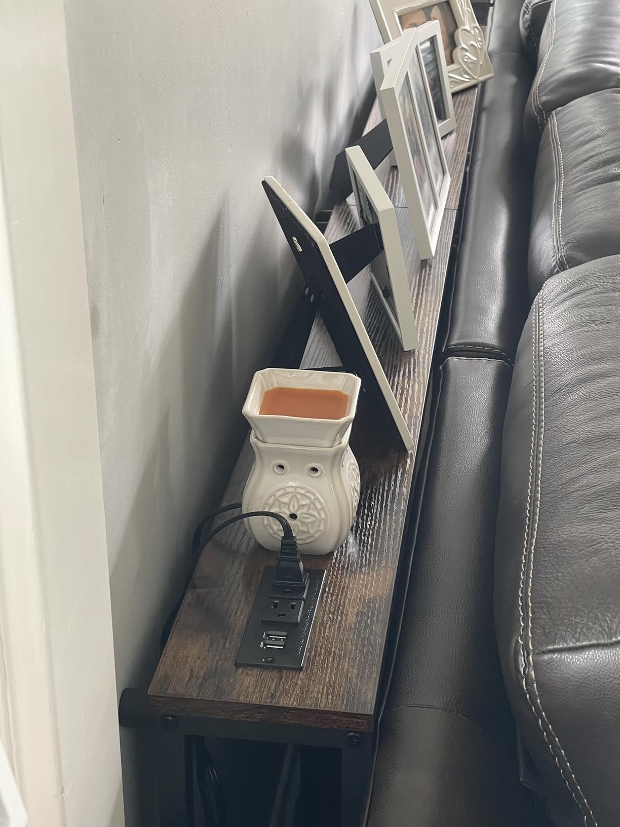 ELYKEN 39.4'' Narrow Console Table with Outlet, Sofa Table Behind Couch customer photo 2