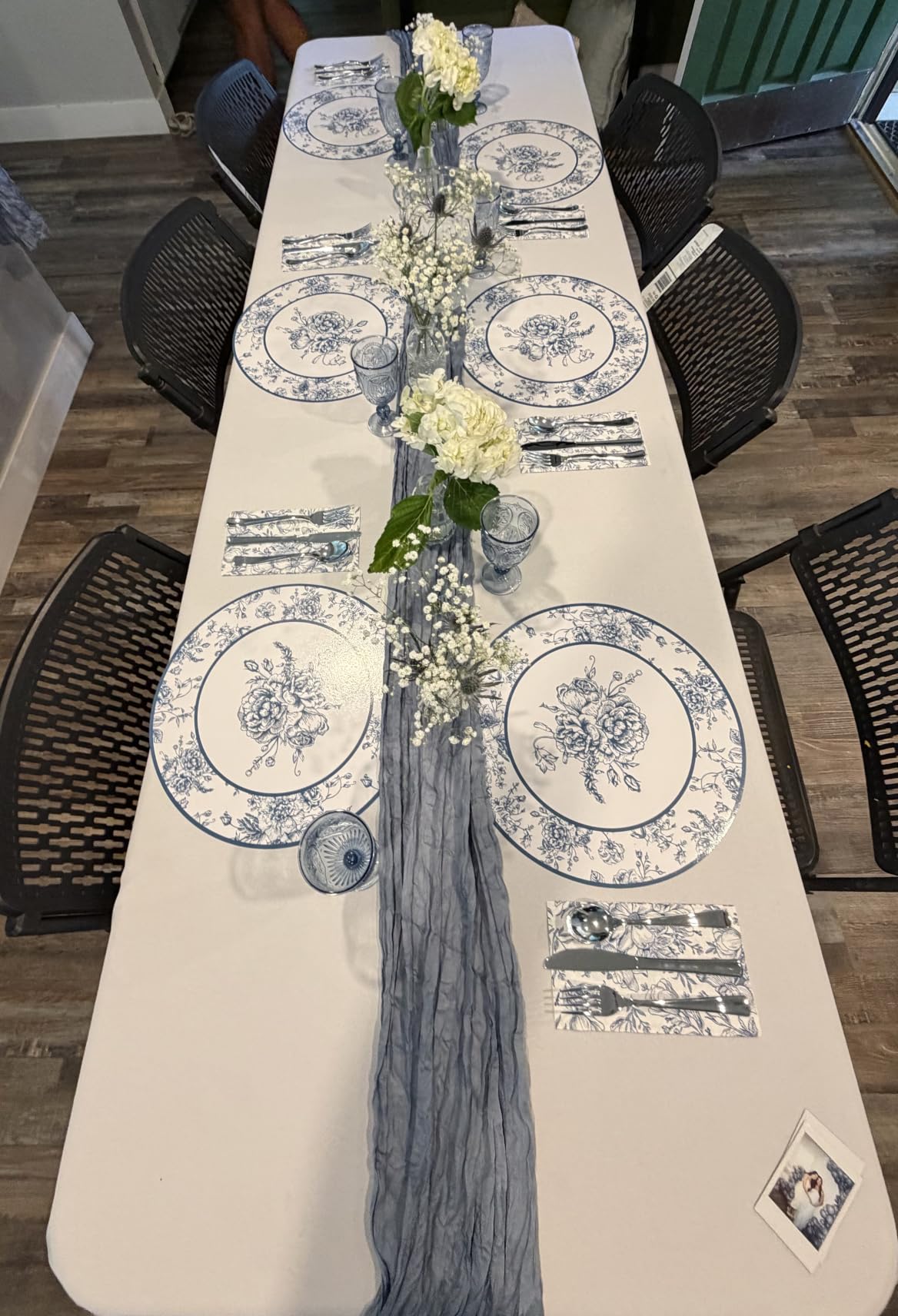 10 Pack Dusty Blue Cheesecloth Table Runner 17x108 Inch Boho Gauze Cheese Cloth Table Runners for Wedding Party Baby Shower Birthday Home Decor customer photo 2