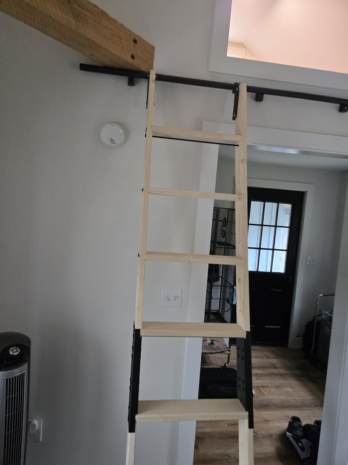 Rolling Library Ladder 8ft,450lbs Capacity,7 Steps with Build-in Handrail,Solid Wood,Easy Assembly for Loft Bookshelf Kitchen Attic Outdoors,DIY Stain (No Sliding Hardware) customer photo 2