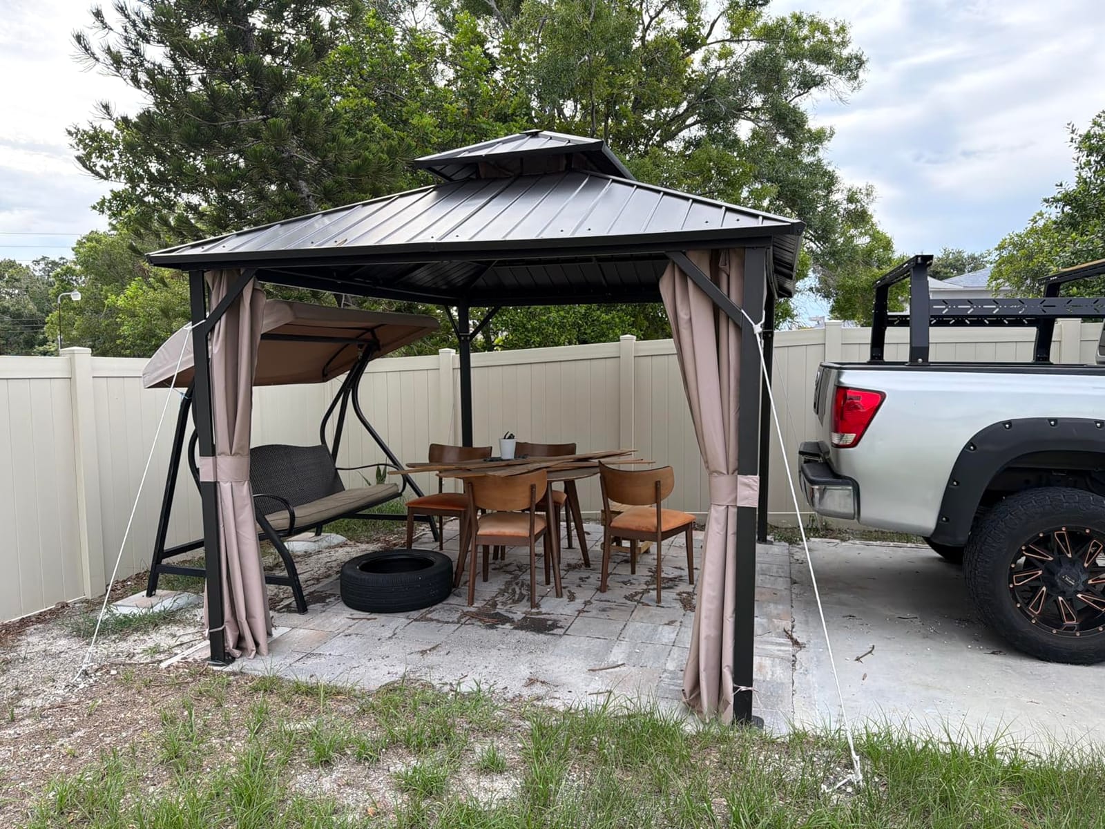 10’x12’ Hardtop Gazebo, Galvanized Steel Double Roof Canopy with Heavy-Duty Steel Frame, Outdoor Pavilion with Nettings and Curtains customer photo 1