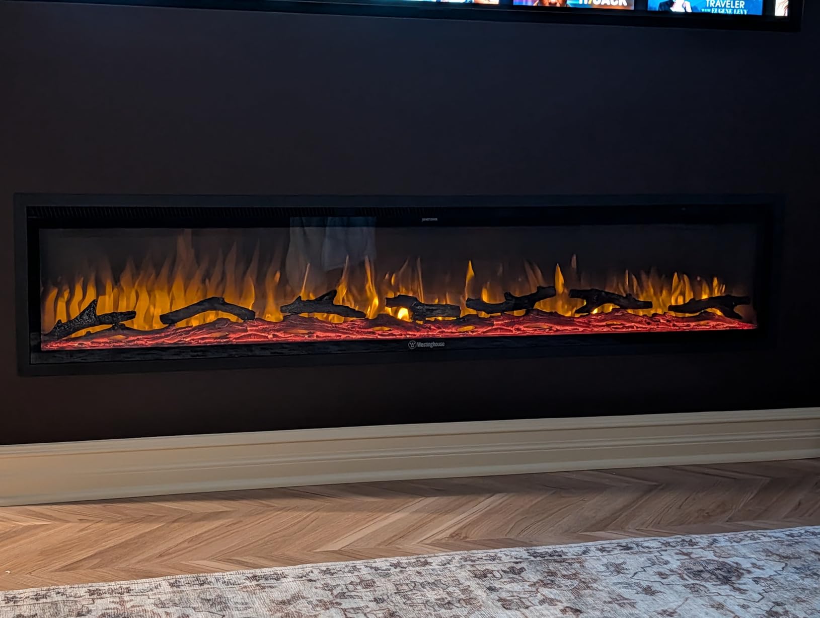 Westinghouse 60 Inch Electric Fireplace Heater, Compatible with Alexa & Google Home, Wall Mount or in-Wall Recessed Fireplace Insert, 24 Hour Timer, Color Changing Flames, 750W/1500W Indoor Heater customer photo 2