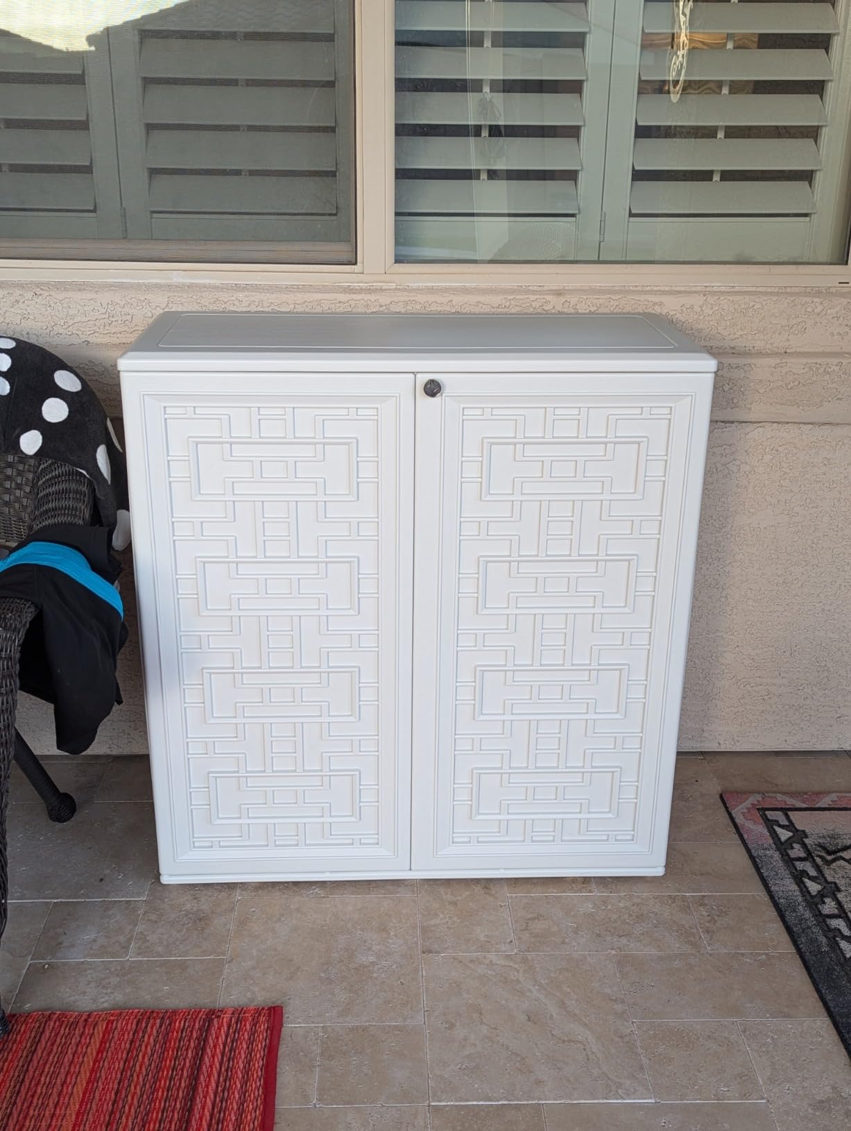 ADDOK Outdoor Storage Cabinet,60 Gallon Waterproof Resin Patio Storage Cabinet with 1 Adjustable Metal Shelf, Upright Outdoor Cabinet for Garden Tools, Pool Supplies, Toys, Porch and Garage customer photo 1