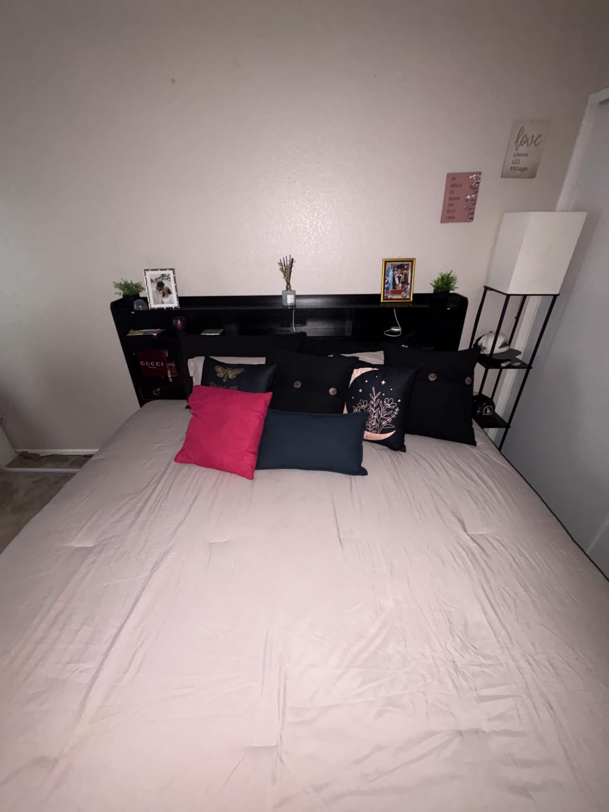 TIGUBFRE Queen Bed Frame with 4 Drawers Bookshelf Headboard, Farmhouse Bed Frame with Charging Station & LED Lights, Metal Slats Support, Noise Free, No Box Spring Needed Rustic Brown customer photo 1