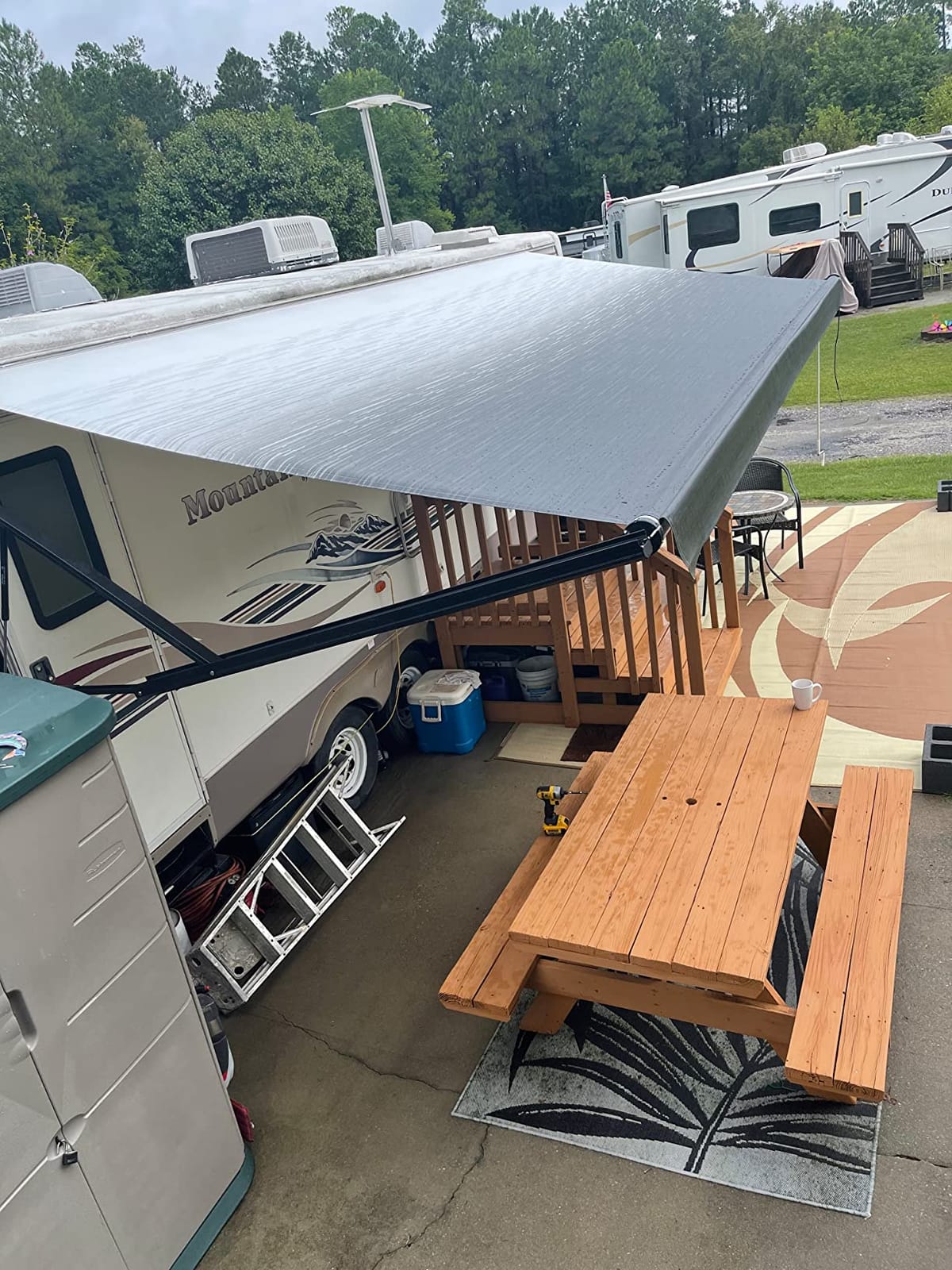Awnlux White Motorized Modular Retractable RV Awning Full Set Assemblies for RV, 5th Wheel, Travel Trailers, Toy Haulers, and Motorhome - RV Trailer Awning for Home or Camper - 15x8 Ft - Burgundy Fade customer photo 1