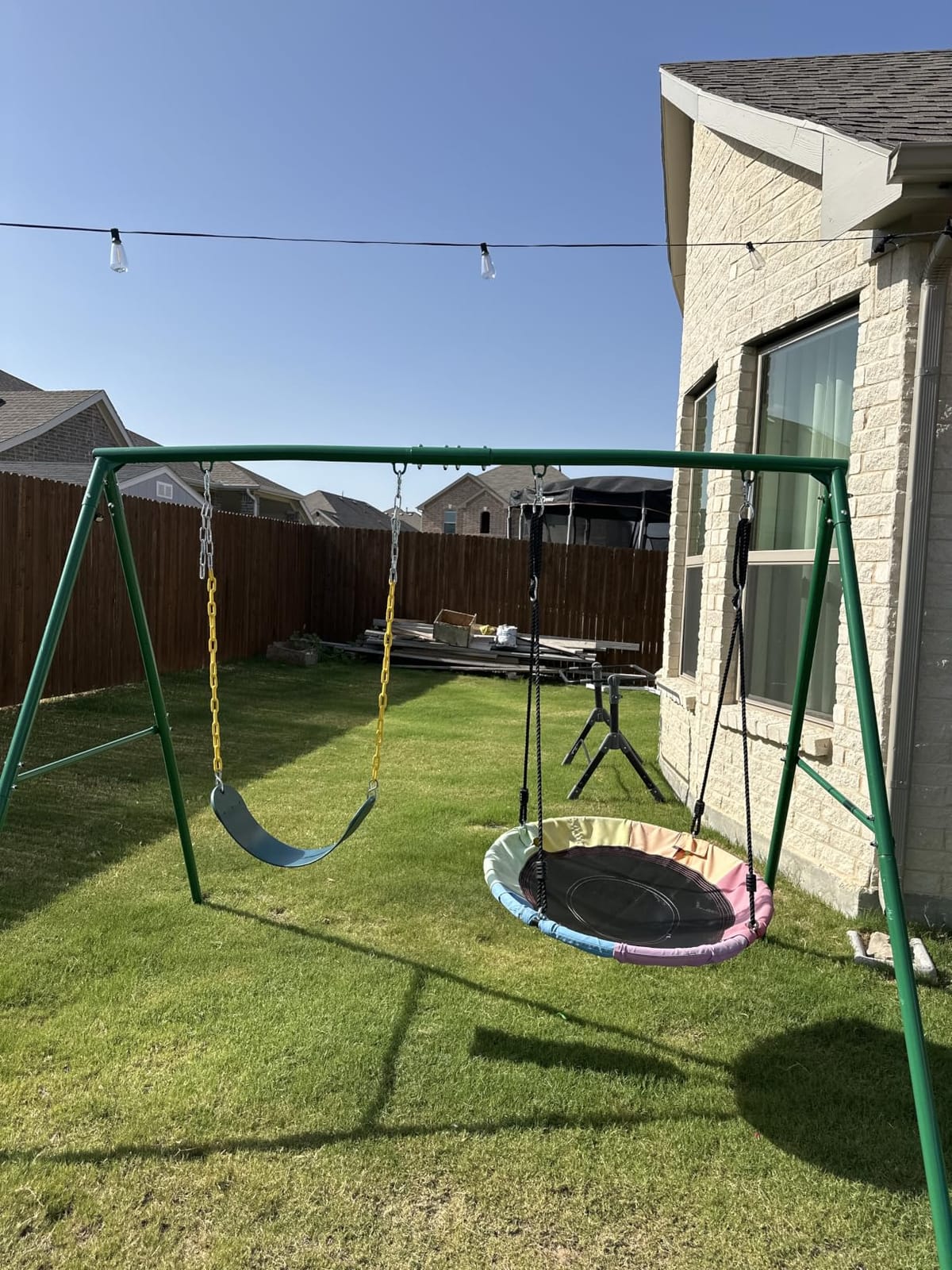 Trekassy 440lbs Swing Sets for Backyard, 2 Seat Saucer & Belt Swing | Dual Swing Options, Heavy Duty A-Frame Metal Stand, Weather-Resistant, Easy Assembly, Outdoor Playset for Kids Family Fun customer photo 1