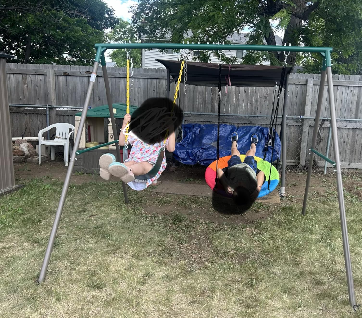 Trekassy 440lbs Swing Sets for Backyard, 2 Seat Saucer & Belt Swing | Dual Swing Options, Heavy Duty A-Frame Metal Stand, Weather-Resistant, Easy Assembly, Outdoor Playset for Kids Family Fun customer photo 2