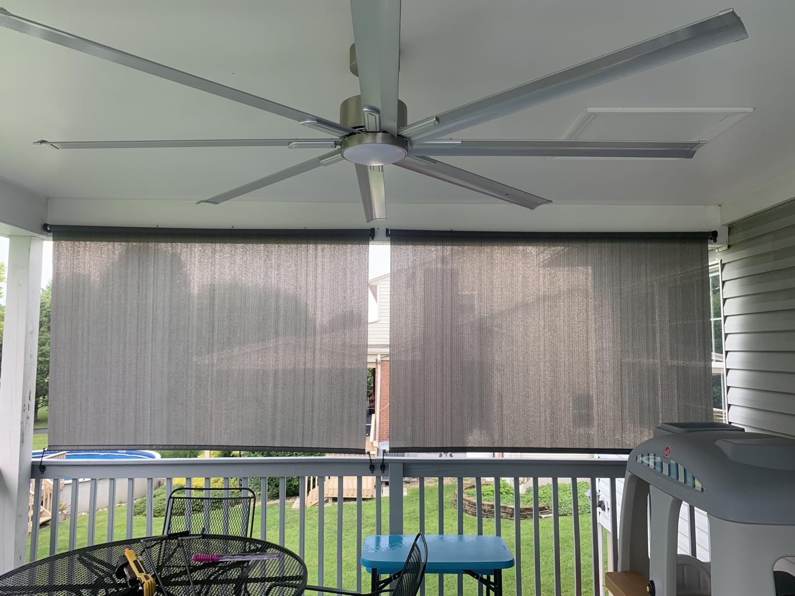 8'W x 8'H Gray Patio Shades Roll up Outdoor Roller Shade Crank Wand Blind Cordless, 90% UV Blocking & Privacy Protection for Porch|Gazebo|Pergola|Backyard (2 Splicing Tube, 1 Fabric) customer photo 1