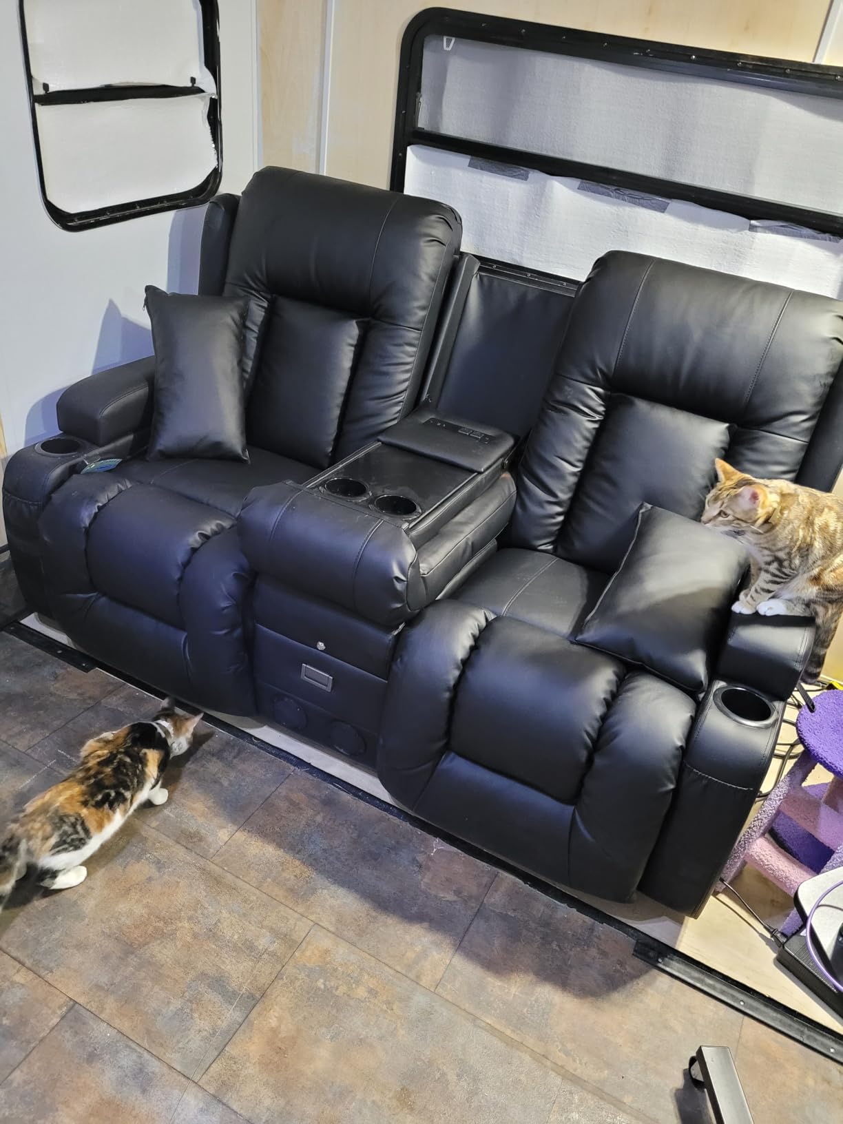 TUNYI Power Loveseat Recliner Sofa with Massage & Heat (Brown, 90