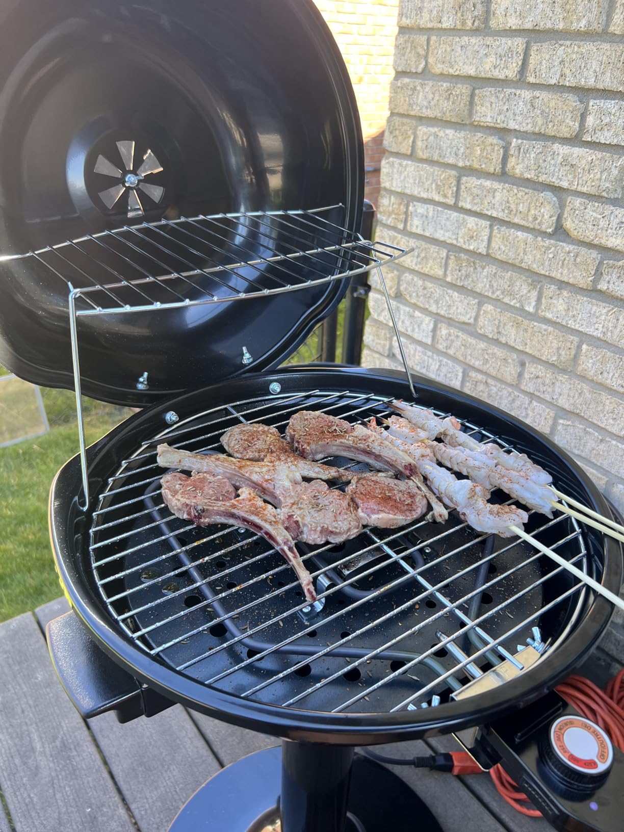 Electric Grill, Techwood Indoor/Outdoor Electric BBQ Grill, 1600W Portable Removable Stand Grill with Adjustable Heat & Drip Tray, Double Layer Design for Party, Patio & Backyard (Black) customer photo 1