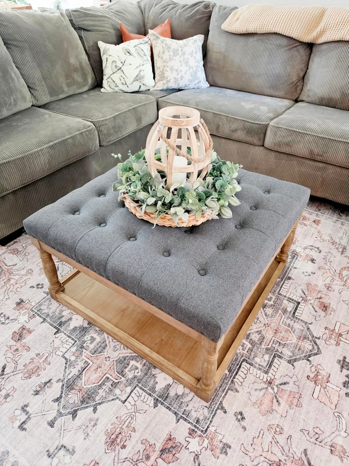 HUIMO 33-inch Square Ottoman Coffee Table, Large Storage Ottoman (Brown) customer photo 1