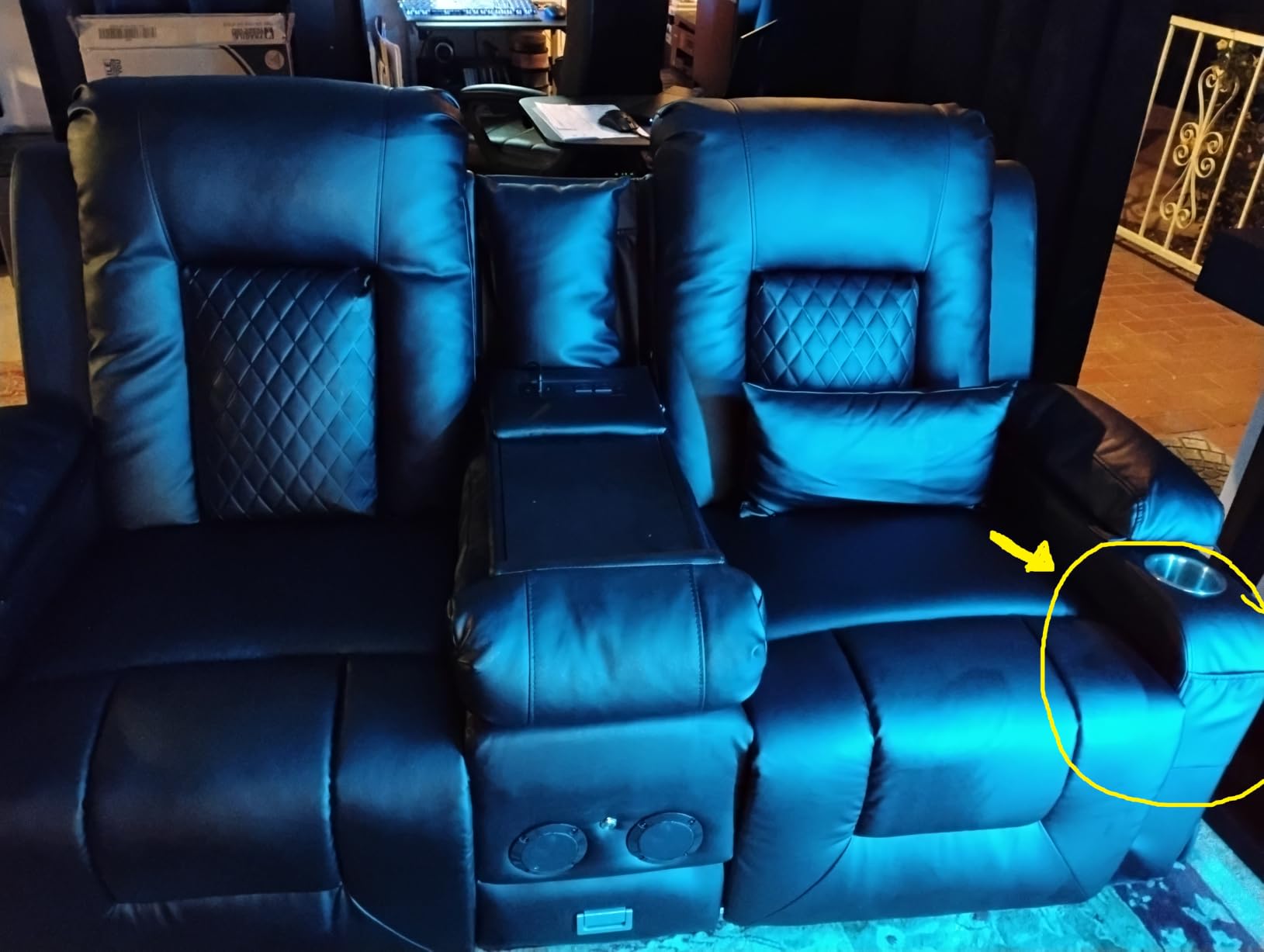 Loveseat Recliner Sofa, Home Theater Seating with Center Console, Reclining Loveseat RV Couch with USB Ports & Phone Holders, Wall Hugger RV Sofa Furniture with Storage & Pocket customer photo 1