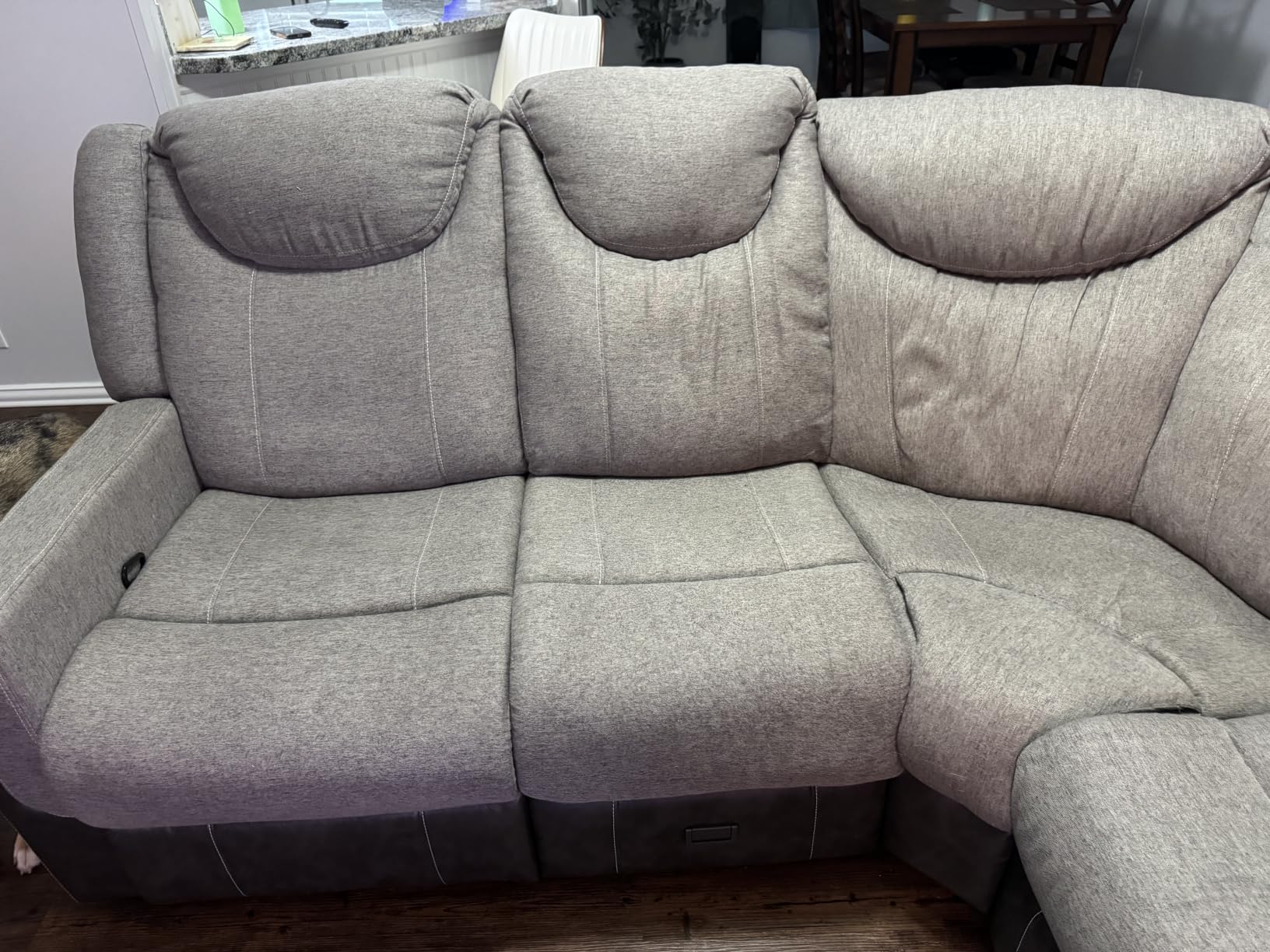 Dresegmt Manual Recliner Sectional Sofa for Living Room, Corner Couch with Flip Middle Backrest, USB Ports & Cup Holders, Grey Linen & Chocolate Leather, 5 Seater Sectional Couch customer photo 1