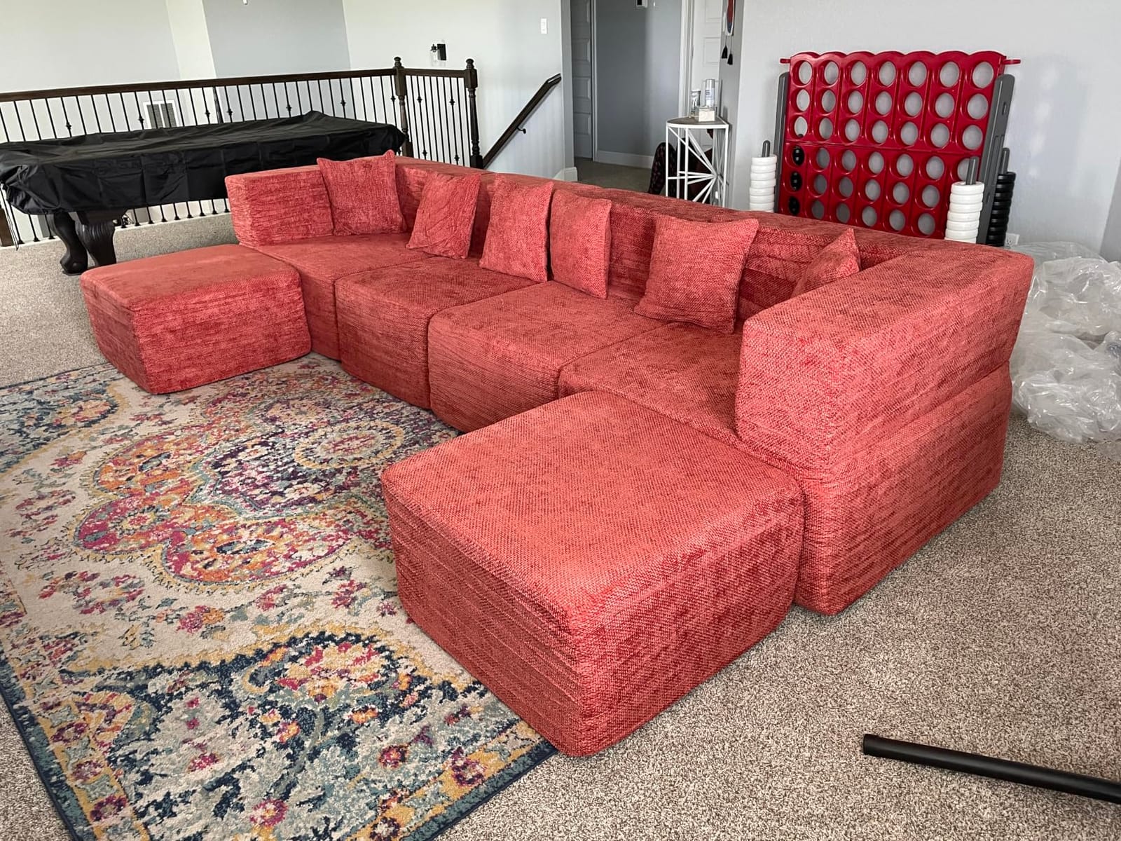 MONVANE Modular Sectional Cloud Couch for Living Room - 130'' 6 Seater Convertible Chenille Couches Set with Ottoman, No Assembly Compression Sofas, Comfy Floor Sofa with Memory Foam, Grey customer photo 1