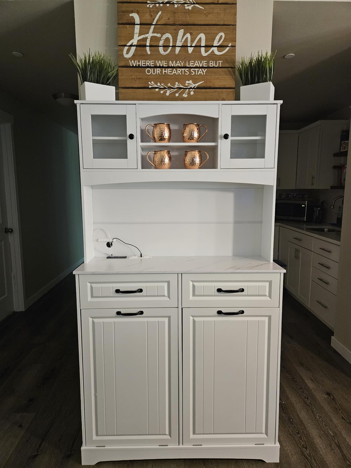 Single 10 Gallon Tilt Out Trash Can Cabinet with Deodorizing Function, Wooden Hidden Garbage Can Holder with Storage Drawers for Kitchen and Dining Room, Laundry Hamper Cabinet for Bathroom, Green customer photo 2