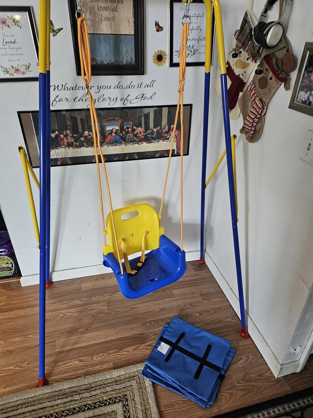 FUNLIO 3‑in‑1 Toddler Swing Set, Foldable Metal Stand, 4 Sandbags,Bluegreen customer photo 1