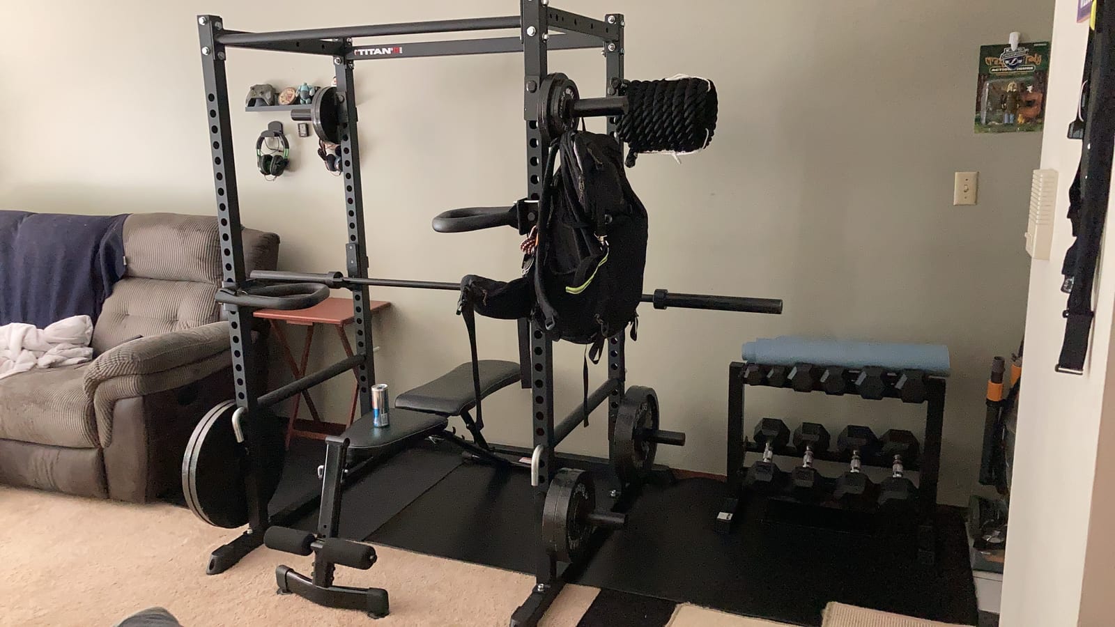 Titan Fitness T-2 Series Short Power Rack, Skinny Pull Up Bar, Pin and Pipe Safeties, Standard J-Hooks, for Home Garage Gym Weightlifting and Strength Training customer photo 1