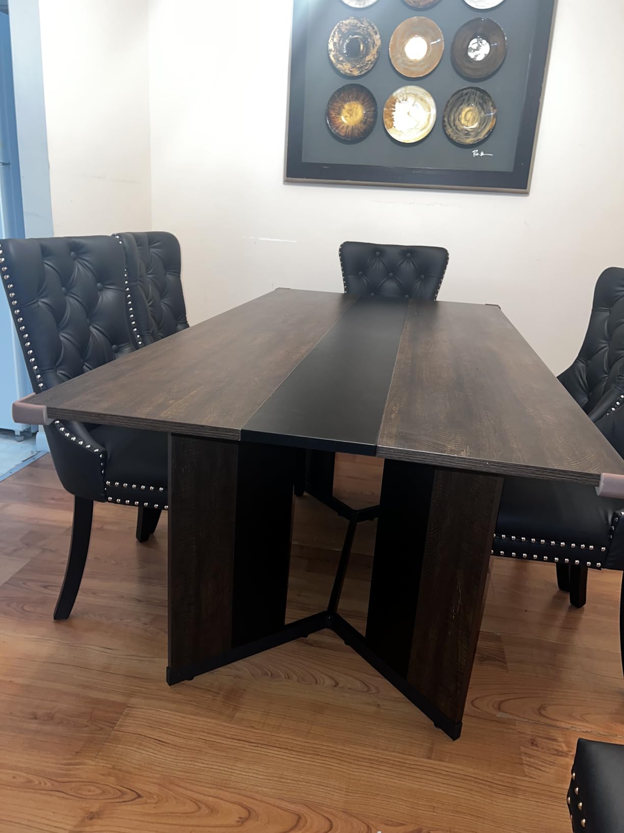 Hlivelood 94Inch Large Dining Table for 8 10 People,Wooden Rectangular Kitchen Table W/Waterproof Tabletop,Large Rectangle Furniture W/Adjustable Legs,Brown Dinner Table for Kitchen Dining Room(94IN) customer photo 1