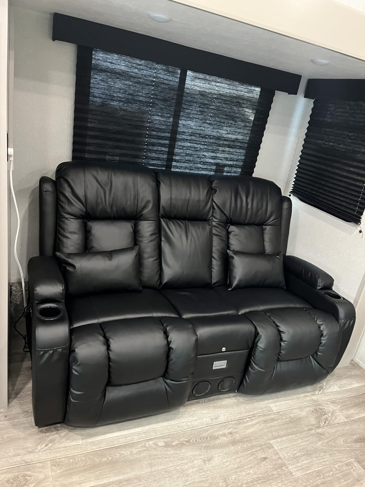 URRED Power Loveseat Recliner Sofa with Massage and Heat, Wall Hugger Reclining Loveseat with Console, RV Couch Home Theater Seating with LED Lights for Living Room, Faux Leather customer photo 2