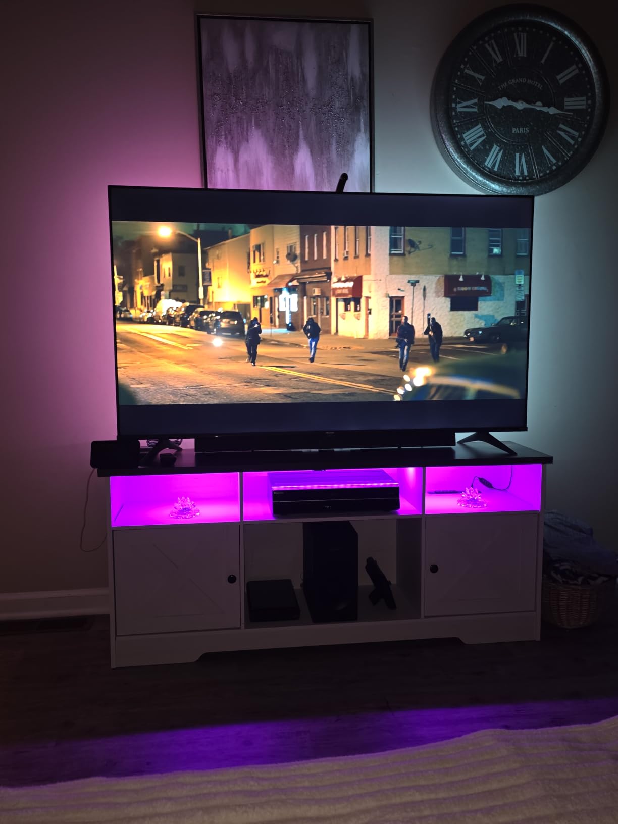 Casaottima TV Stand for 65 Inch TV, Entertainment Center, White | Farmhouse Entertainment Center, Power Outlet & LED Light, Storage Cabinets, Media Furniture for Living Room, Bedroom customer photo 1