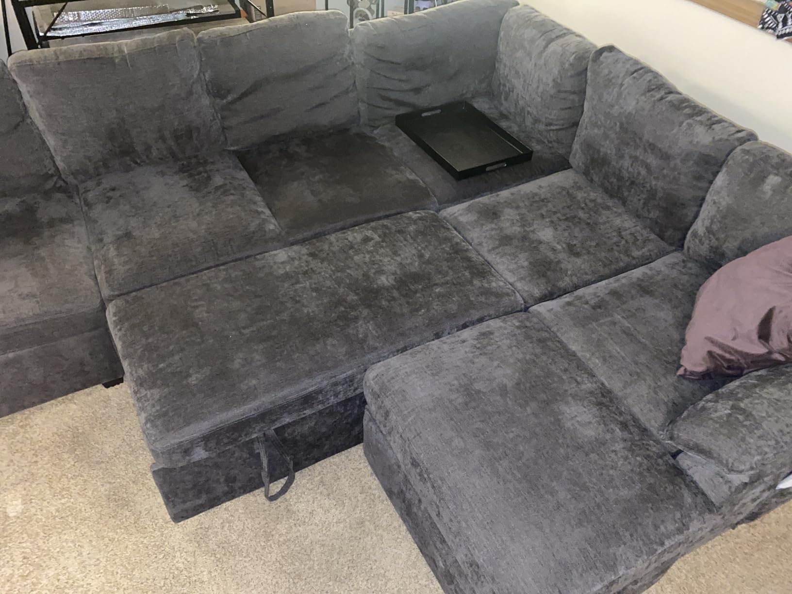 108'' Modular Sectional Sofa with Pull Out Bed, Sleeper Sofa, Dark Gray | U Shaped 7 Seat Sectional Couches for Living Room, Cloud Modular Couch with Storage, Pull Out Couch, Removable Sofa Cover customer photo 2