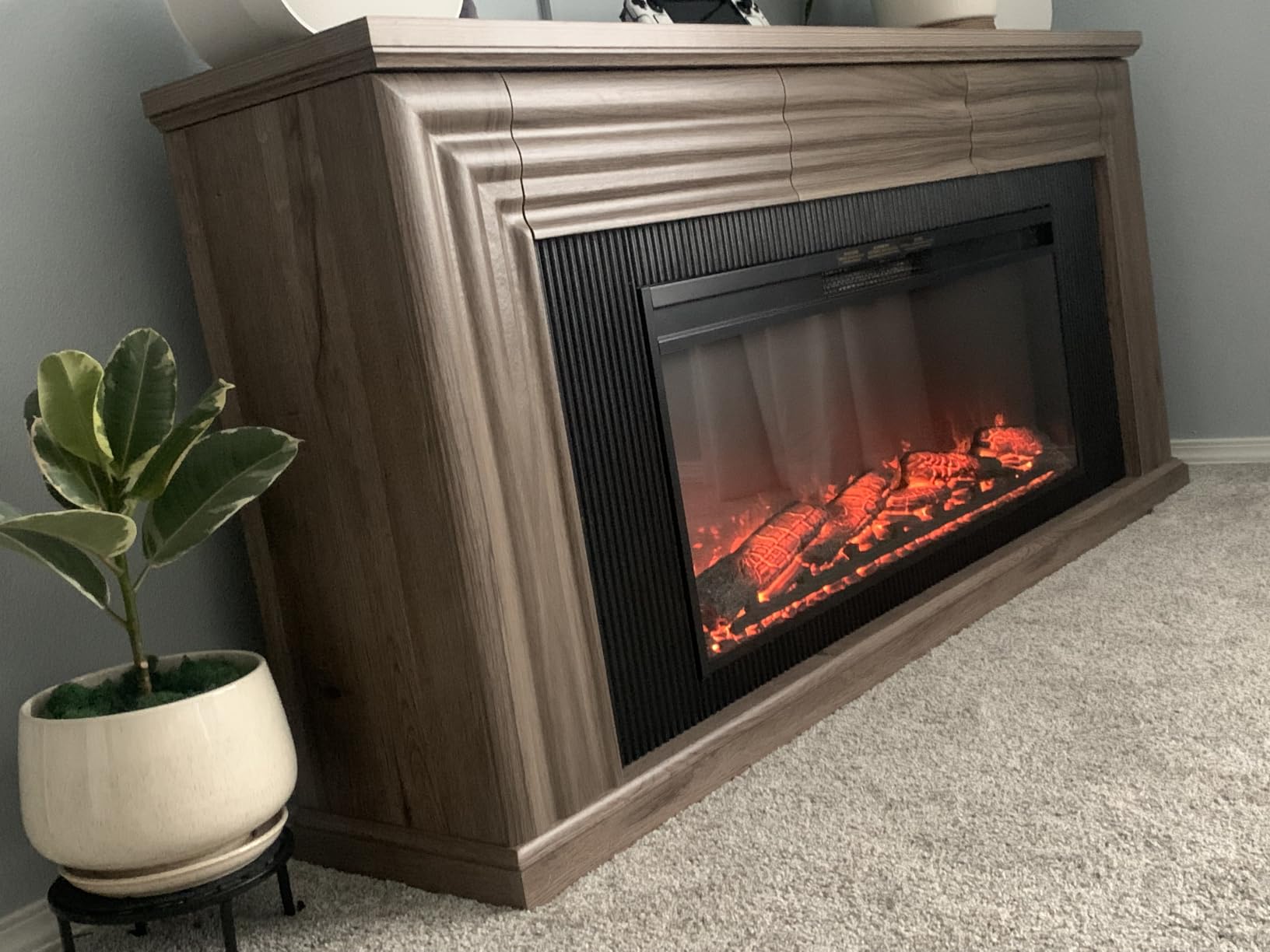 PRAISUN 70'' Fireplace TV Stand with 42'' Electric Fireplace, Farmhouse TV Stand for 65 75 Inch TV, Entertainment Center TV Console with 3 Drawers, Fluted Design, for Living Room, Distressed White customer photo 2