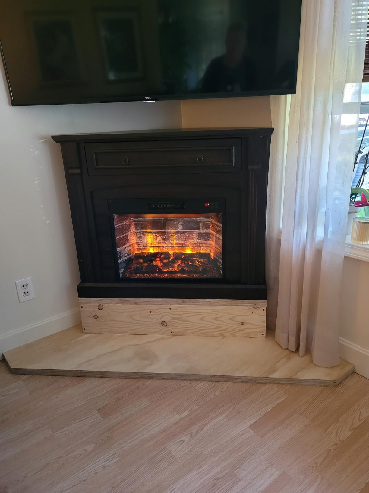 Electric Fireplace with Mantel, Corner Fireplace TV Stand, Entertainment Center with Hidden Drawer, Electric Fireplace Heater with Realistic Stacked Stone Surround for Living Room (White) customer photo 1