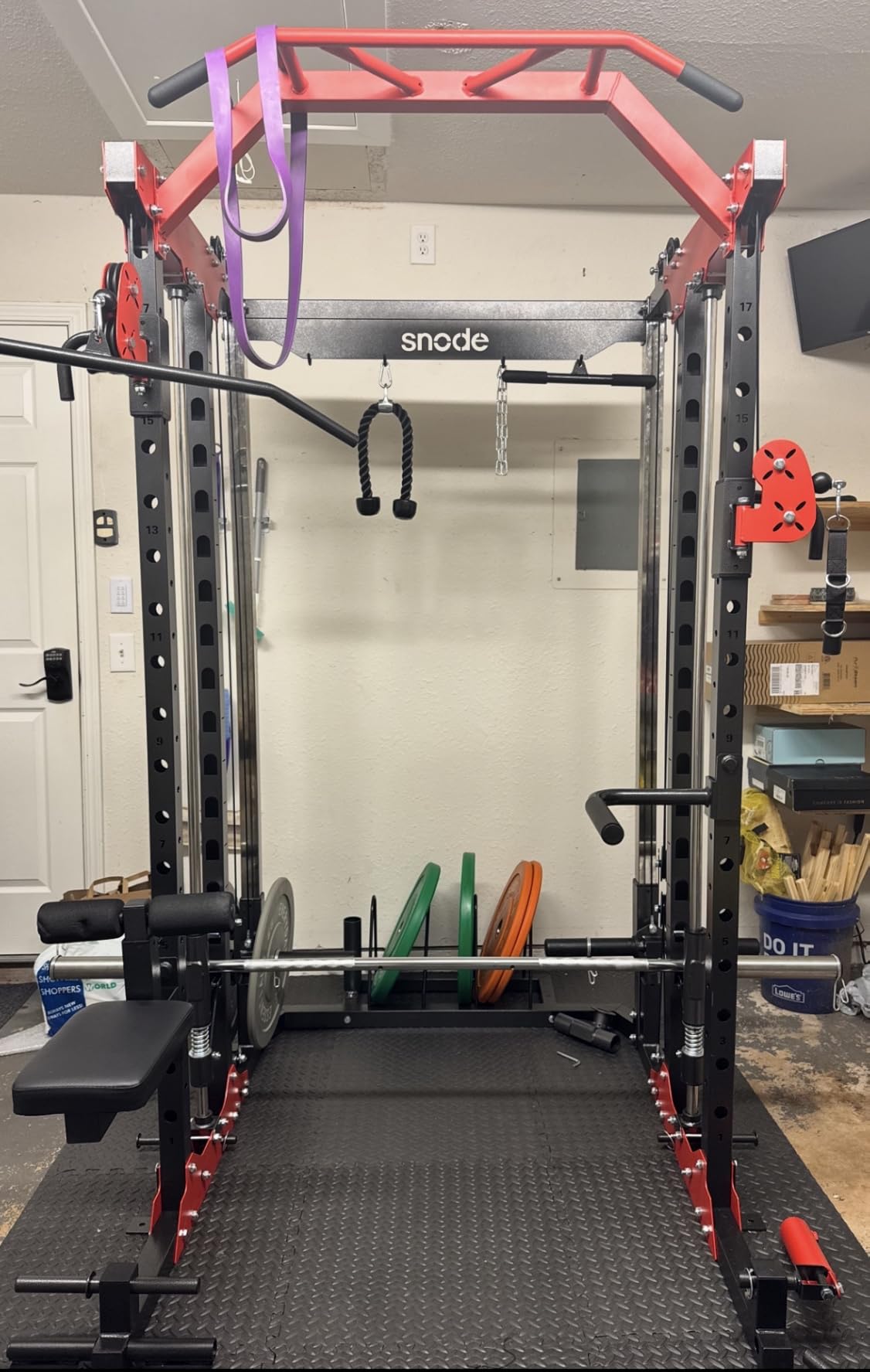 SNODE ALL10 All-in-One Smith Machine Home Gym, Multi-Functional Power Rack | 1:1 or 2:1 Pulley Ratio, Cable Crossover, Squat Rack with Leg Press, LAT Pull-Down Seat, 2000LB Weight Capacity customer photo 1