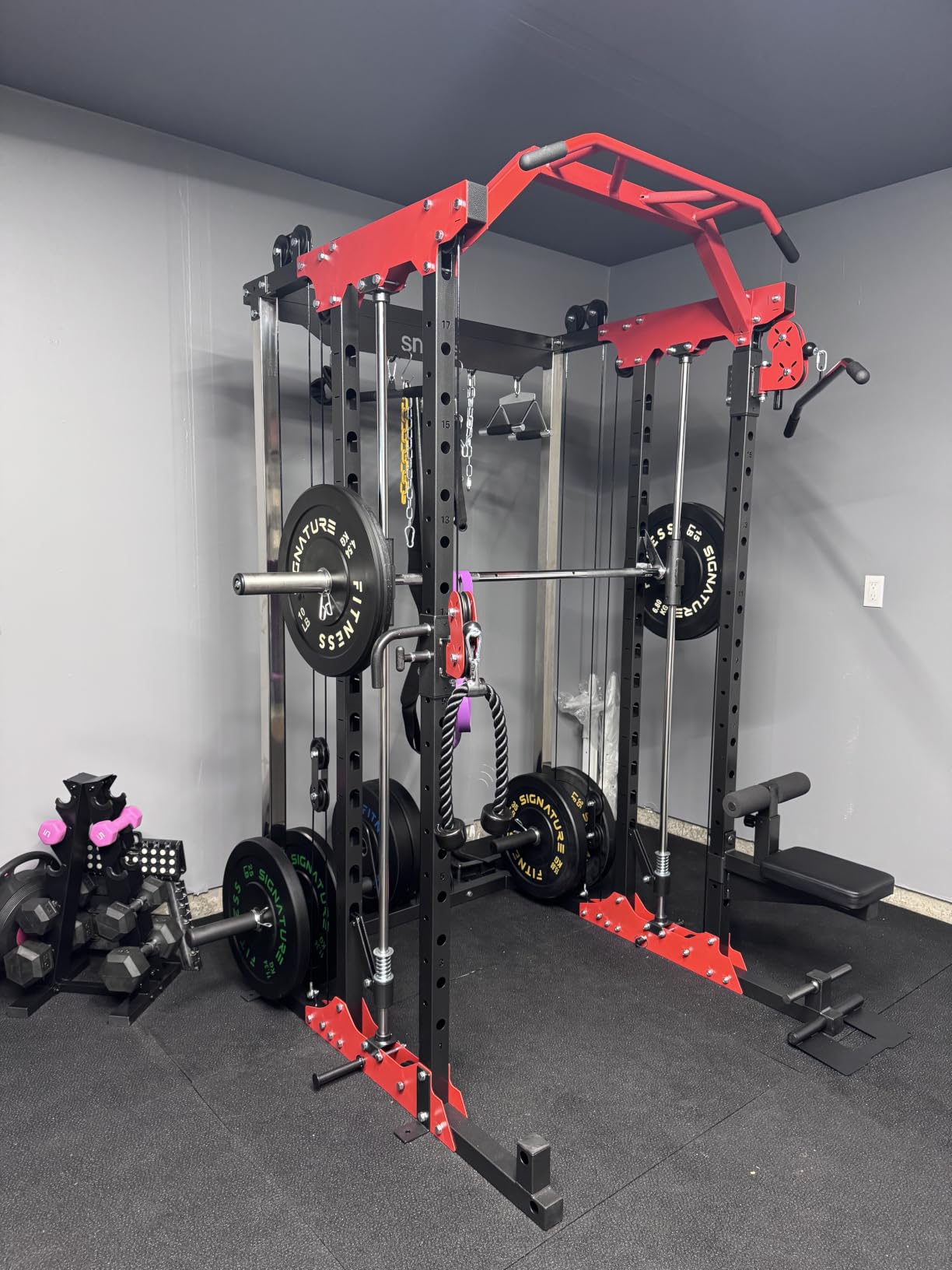 SNODE ALL10 All-in-One Smith Machine Home Gym, Multi-Functional Power Rack | 1:1 or 2:1 Pulley Ratio, Cable Crossover, Squat Rack with Leg Press, LAT Pull-Down Seat, 2000LB Weight Capacity customer photo 2