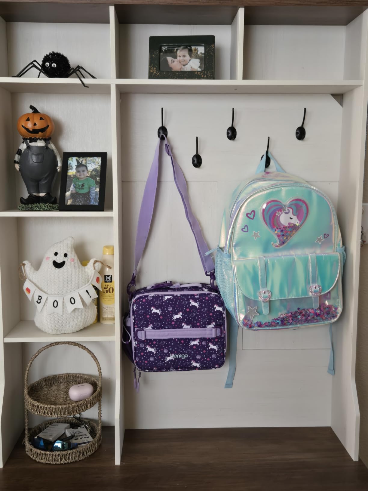 CSZZD Hall Tree with Bench & Entryway Coat Rack with Shoe Storage, Farmhouse Entryway Bench with LED Lights, 7 Coat Hooks, 6 Storage Cubbies customer photo 2
