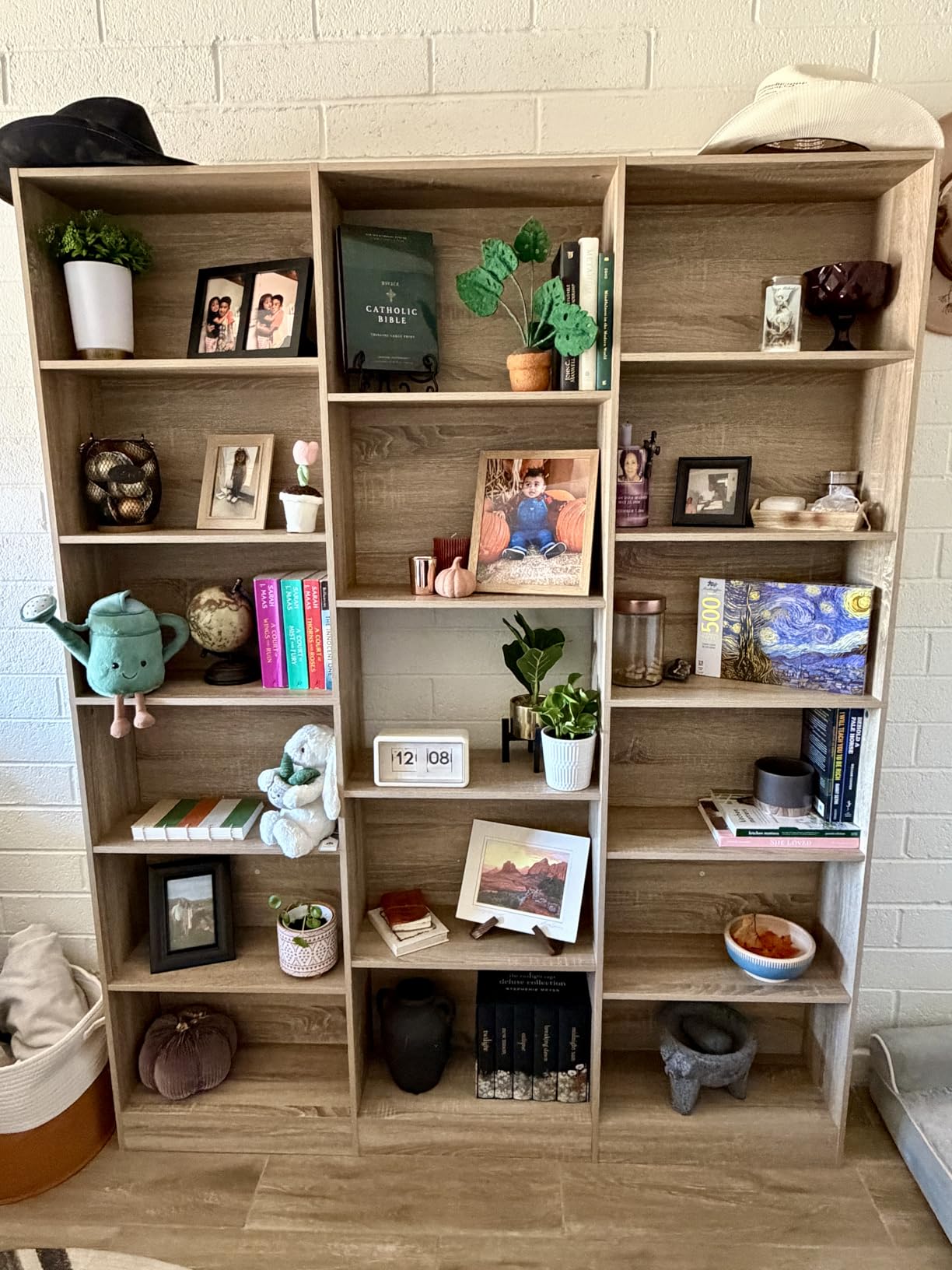 FACBOTALL Triple Wide Bookshelf, Large Bookshelf with 17 Display Shelves | 74'' Tall Bookcases and Bookshelves, 58.7'' Extra Wide Book Shelves, 5/6 Tier Shelves for Living Room, Office, Library, Cherry customer photo 1