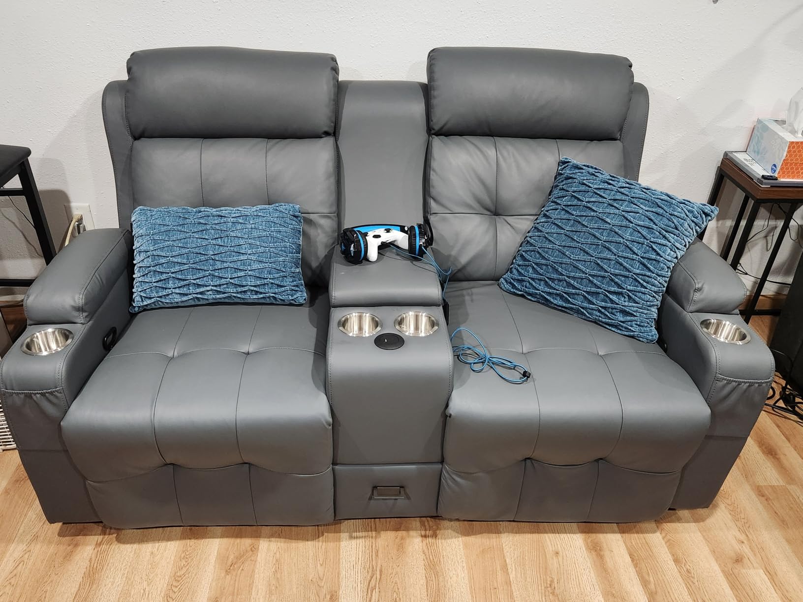 Reclining Loveseat Sofa, RV Loveseat Recliner Wall Hugger Couch, Home Theater Seating, Massage Loveseat with Console, USB & Type-C Ports, Storage Armrests for Living Room, Camper, Game Room, Man Cave customer photo 2