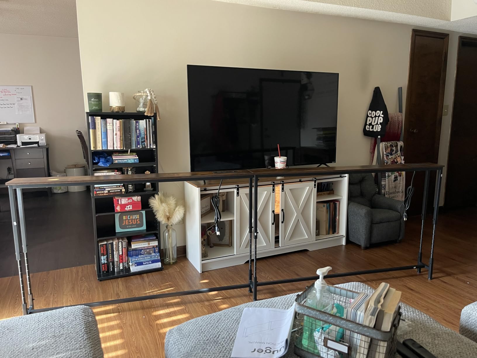 Huuger 102.4 Inch Sofa Table with Power Outlets, Skinny Behind Couch Table customer photo 2