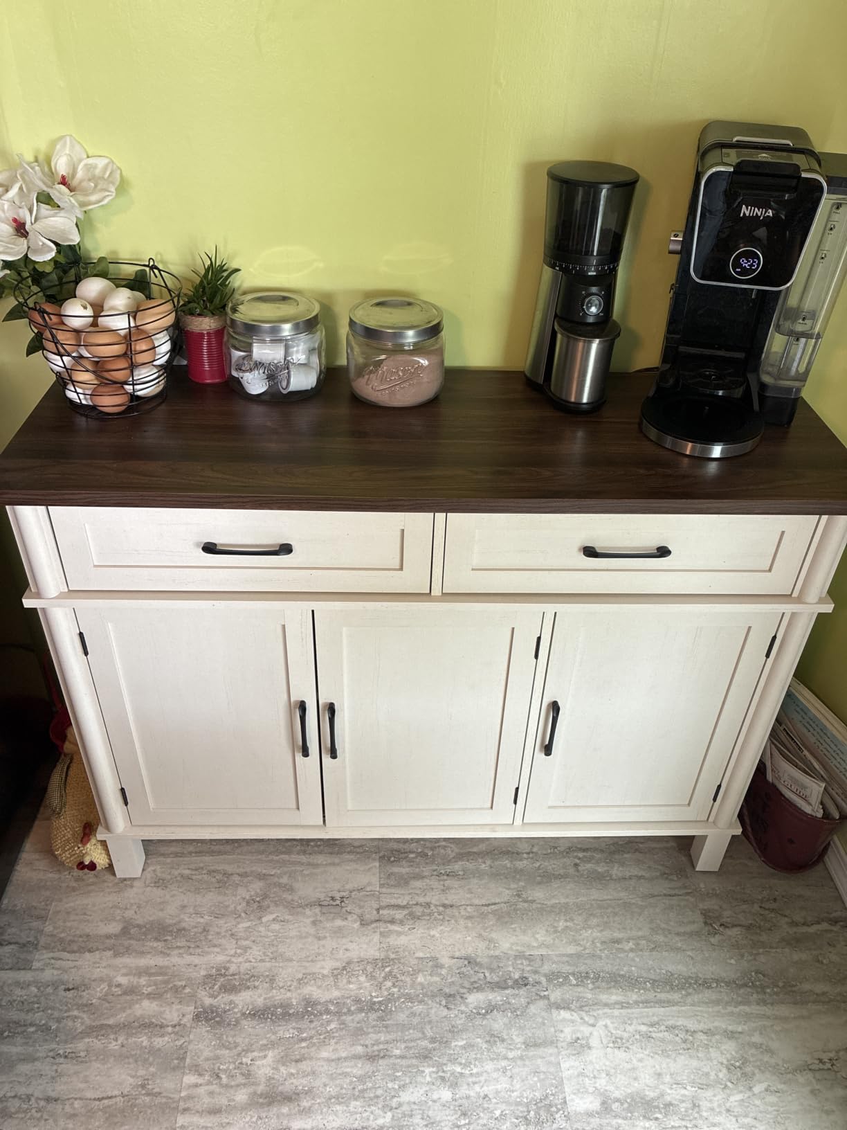 ONBRILL 48 Inch Buffet Cabinet with Storage, Washed Grey | Farmhouse Sideboard Buffet w/2 Drawers and 3 Doors, Wood Coffee Bar Cabinet with Adjustable Shelves for Kitchen, Living Room customer photo 1