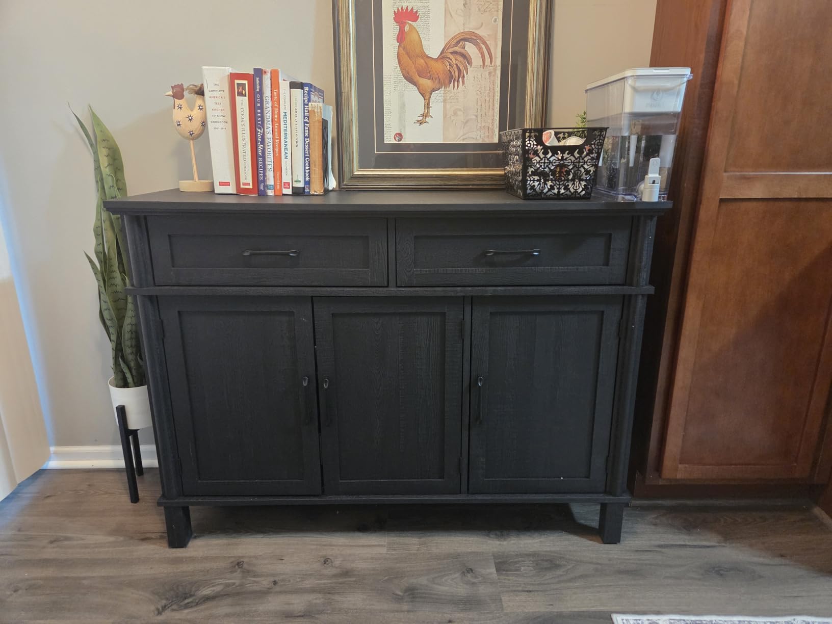 ONBRILL 48 Inch Buffet Cabinet with Storage, Washed Grey | Farmhouse Sideboard Buffet w/2 Drawers and 3 Doors, Wood Coffee Bar Cabinet with Adjustable Shelves for Kitchen, Living Room customer photo 2