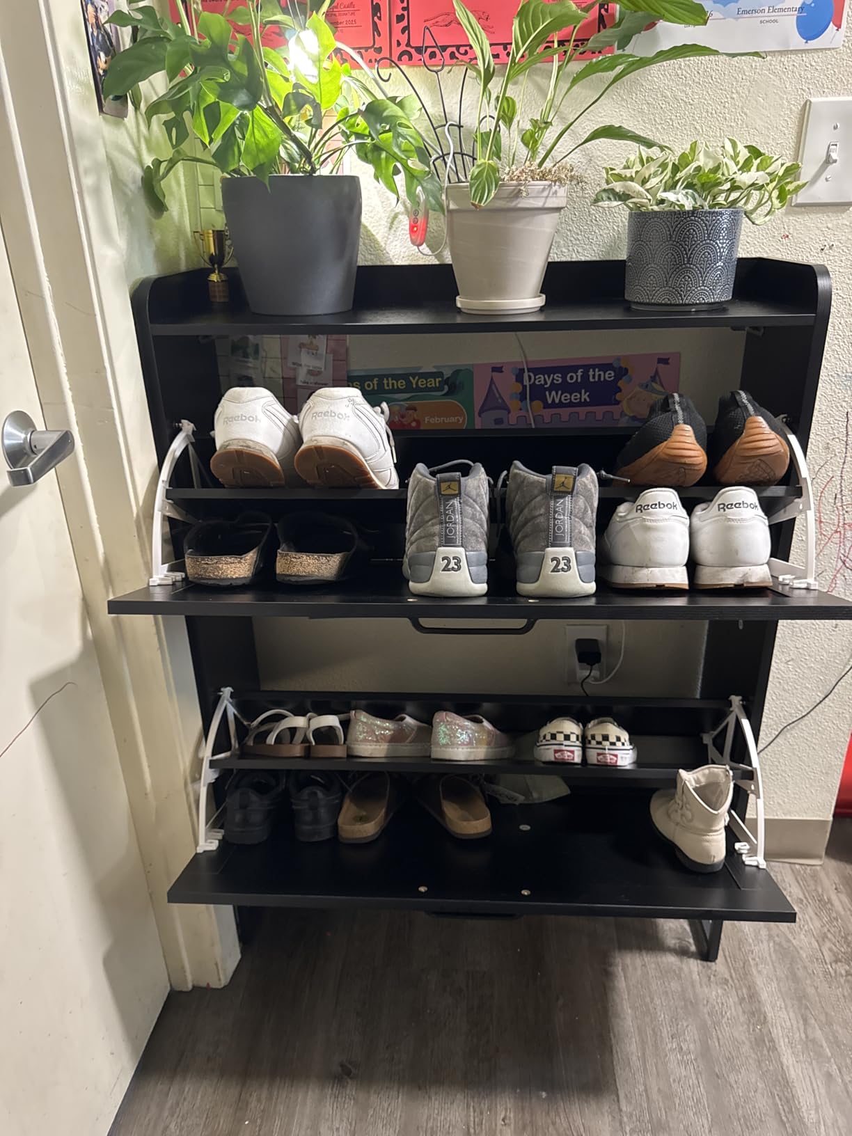 Nicetree Shoe Storage Cabinet with 2 Flip Drawers, Entryway Organizer, Gray | Slim Shoe Cabinet with Metal Legs, Narrow Farmhouse Shoe Organizer for Entryway, Foyer, Hallway, Wood Shoe Rack with Hook customer photo 1