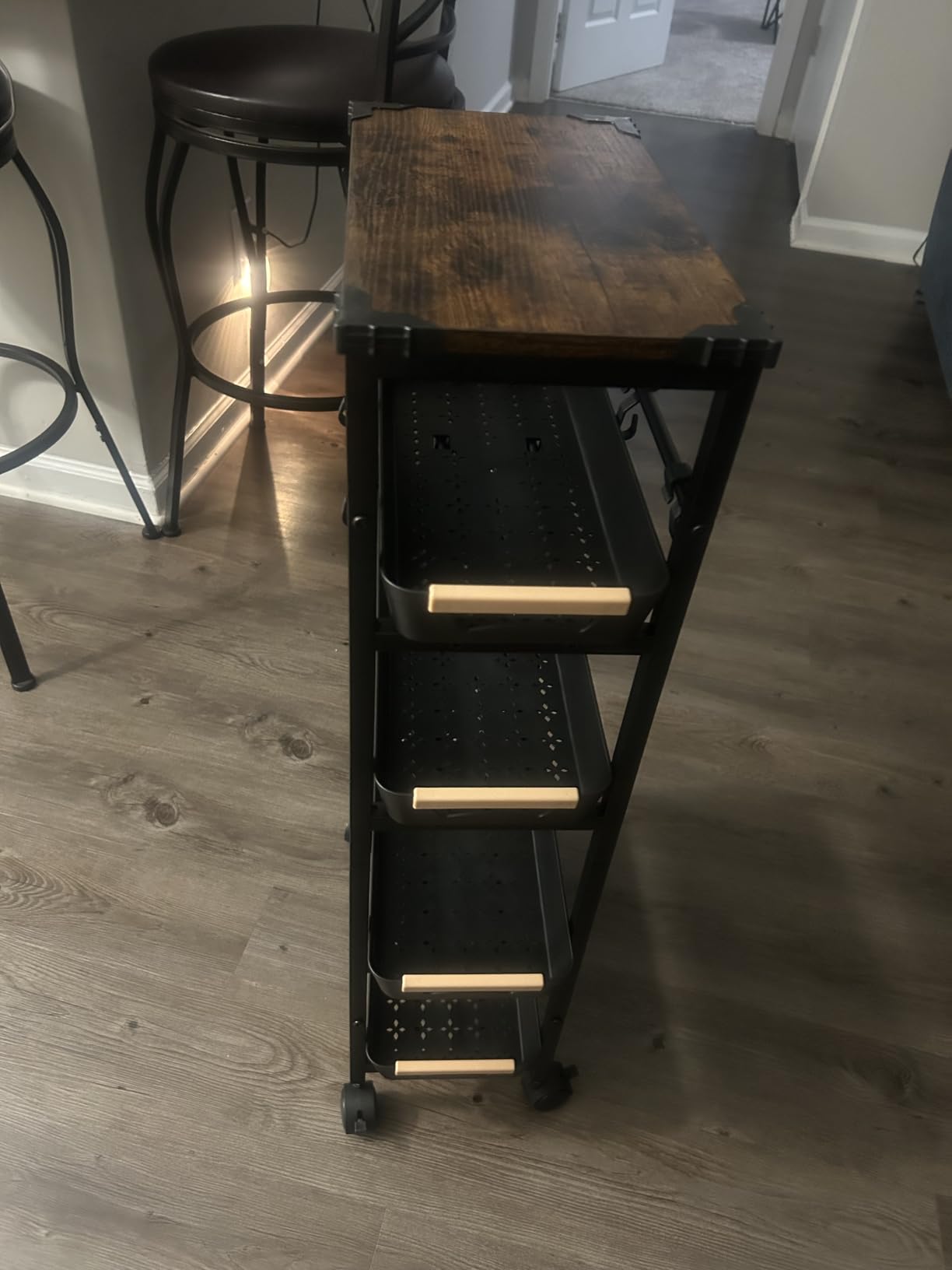 SUNALLY Kitchen Storage Cart with Drawers,Metal Snack Cart Organizer,Black customer photo 1