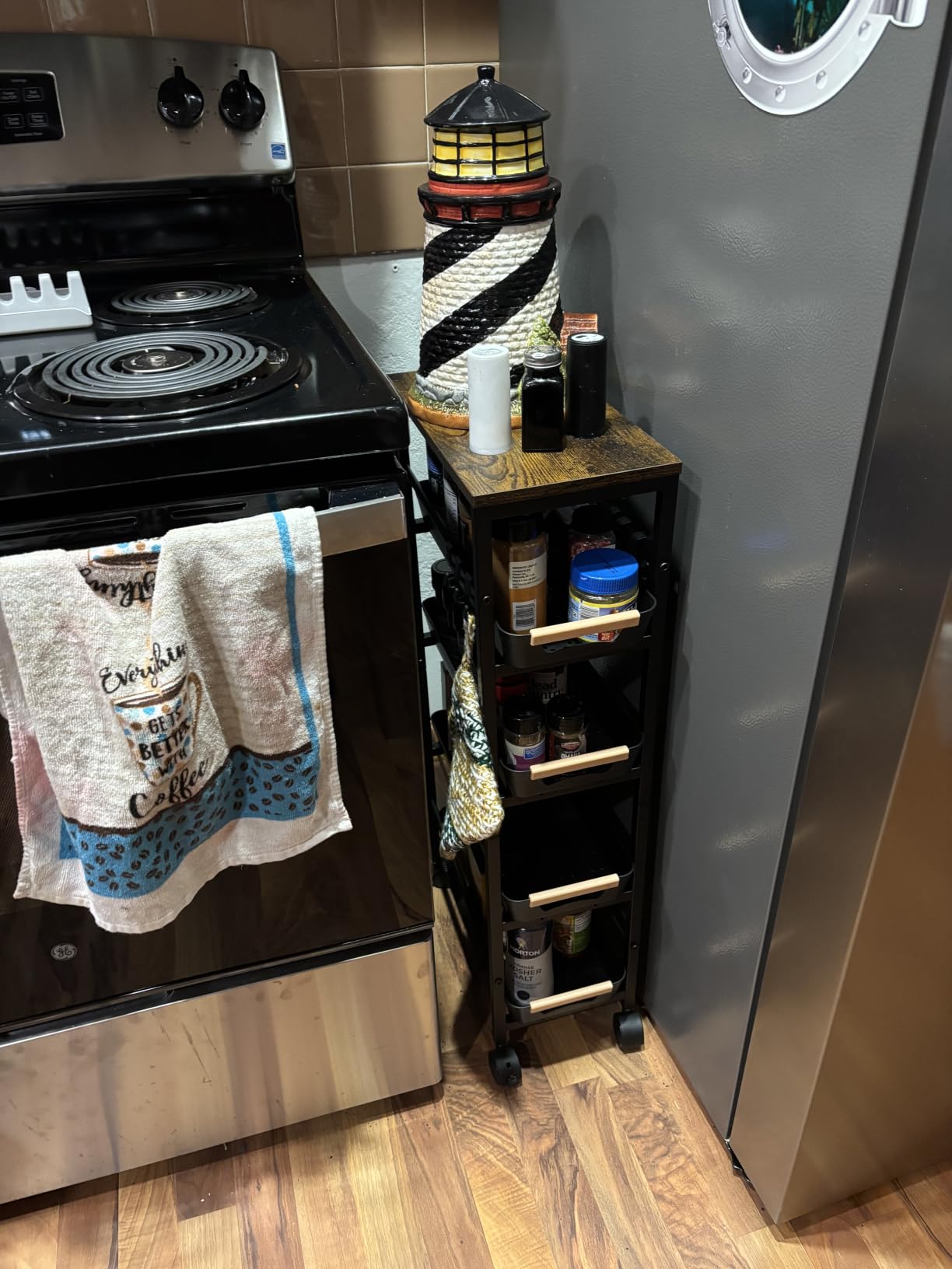 SUNALLY Kitchen Storage Cart with Drawers,Metal Snack Cart Organizer,Black customer photo 2